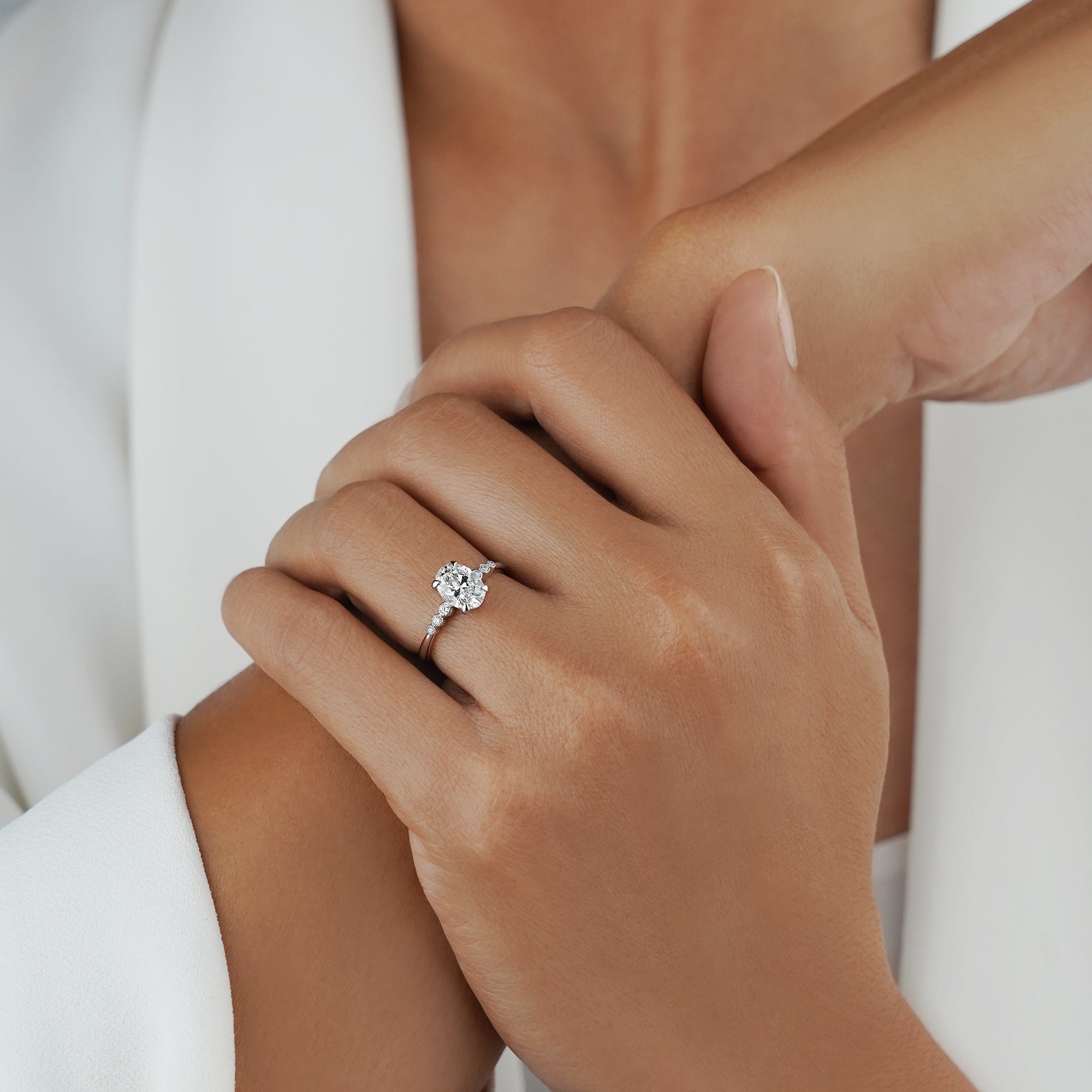 1.15 Carat Oval Diamond Ring - Solid 14K White Gold | BITS OF BALI JEWELRY