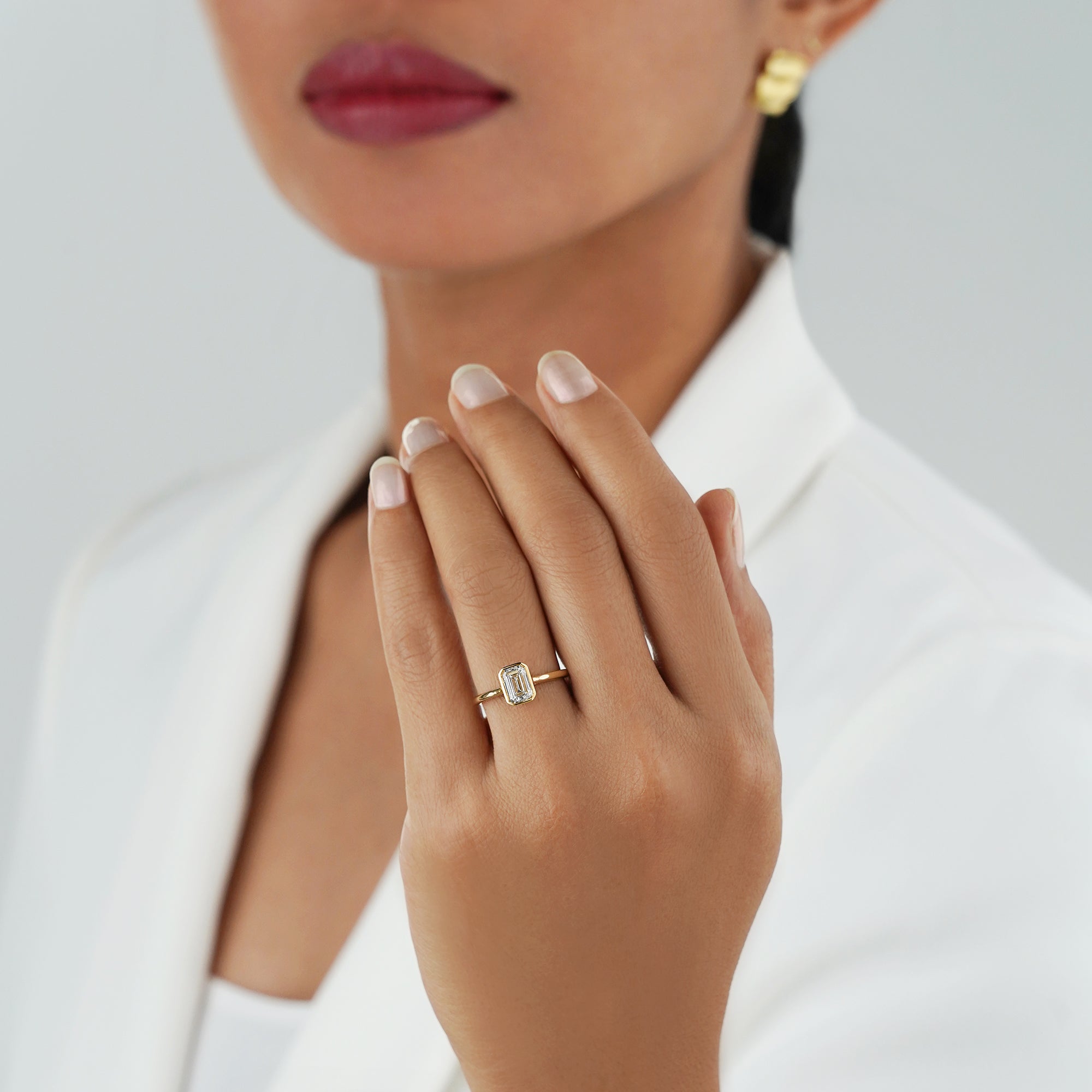 1.13 Carat Emerald Bezel Diamond Ring - Solid 14K Yellow Gold | BITS OF BALI JEWELRY