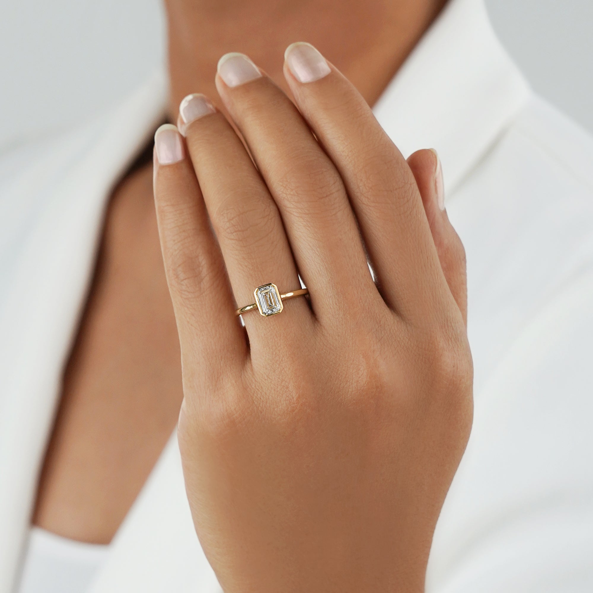 1.13 Carat Emerald Bezel Diamond Ring - Solid 14K Yellow Gold | BITS OF BALI JEWELRY