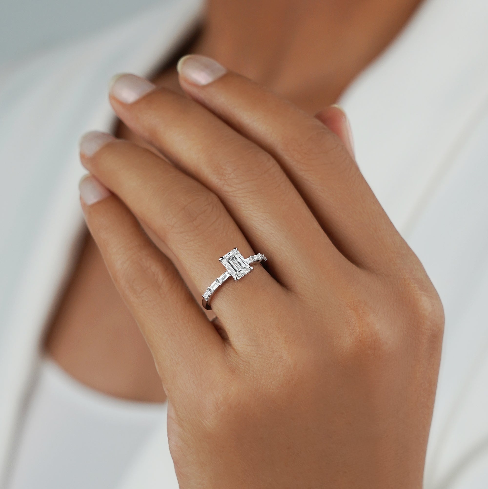 1.51 Carat Emerald Diamond Ring - Solid 14K White Gold | BITS OF BALI JEWELRY
