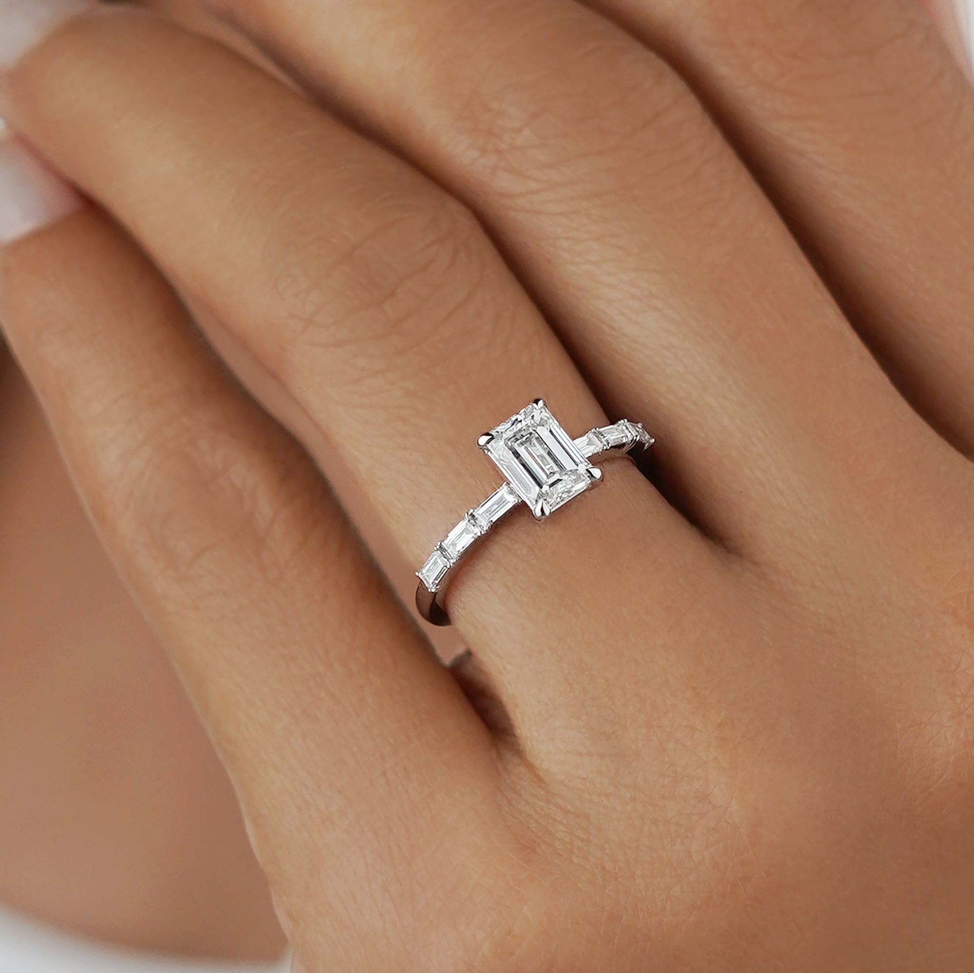 Carat Emerald Diamond Ring Solid 14K White Gold