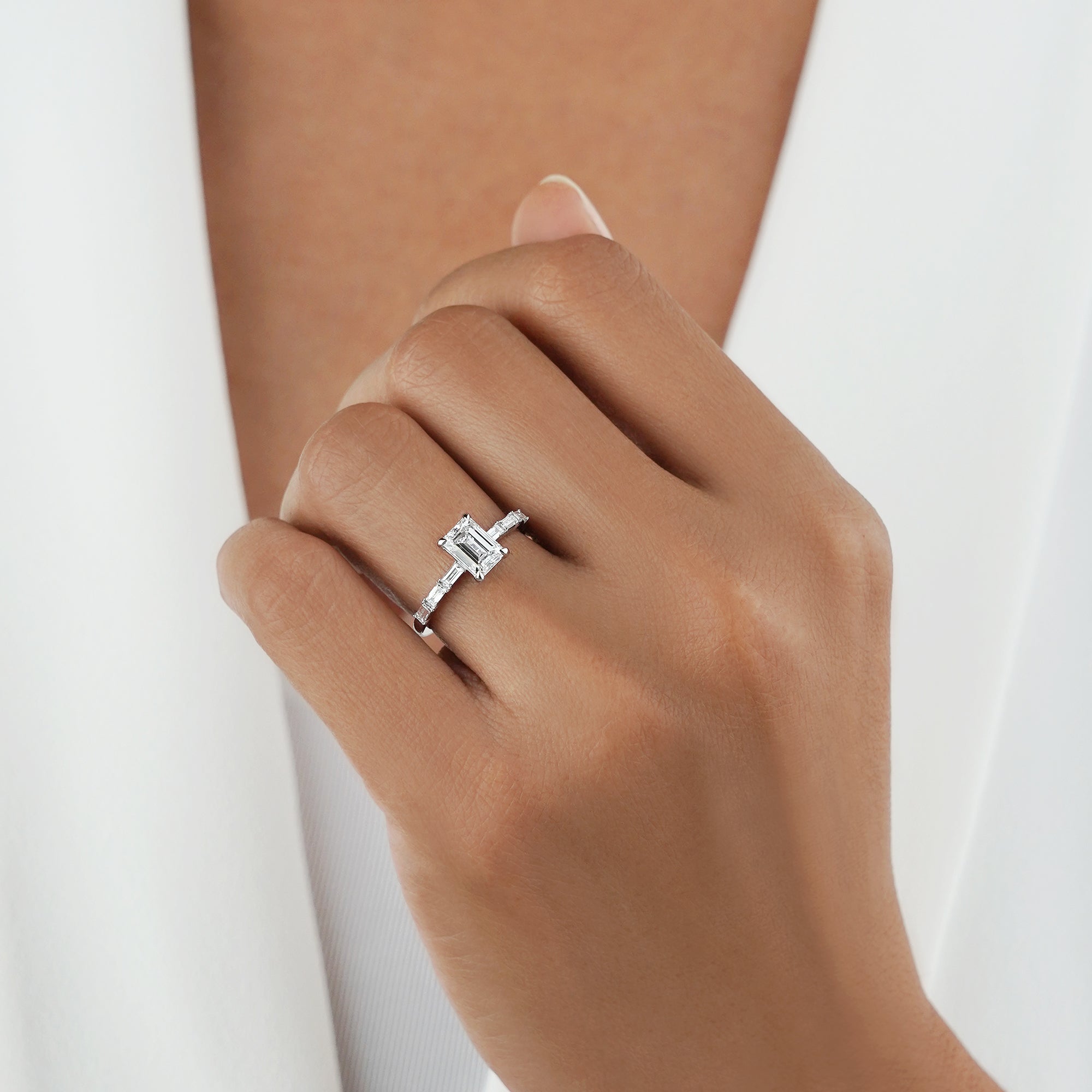 1.51 Carat Emerald Diamond Ring - Solid 14K White Gold | BITS OF BALI JEWELRY