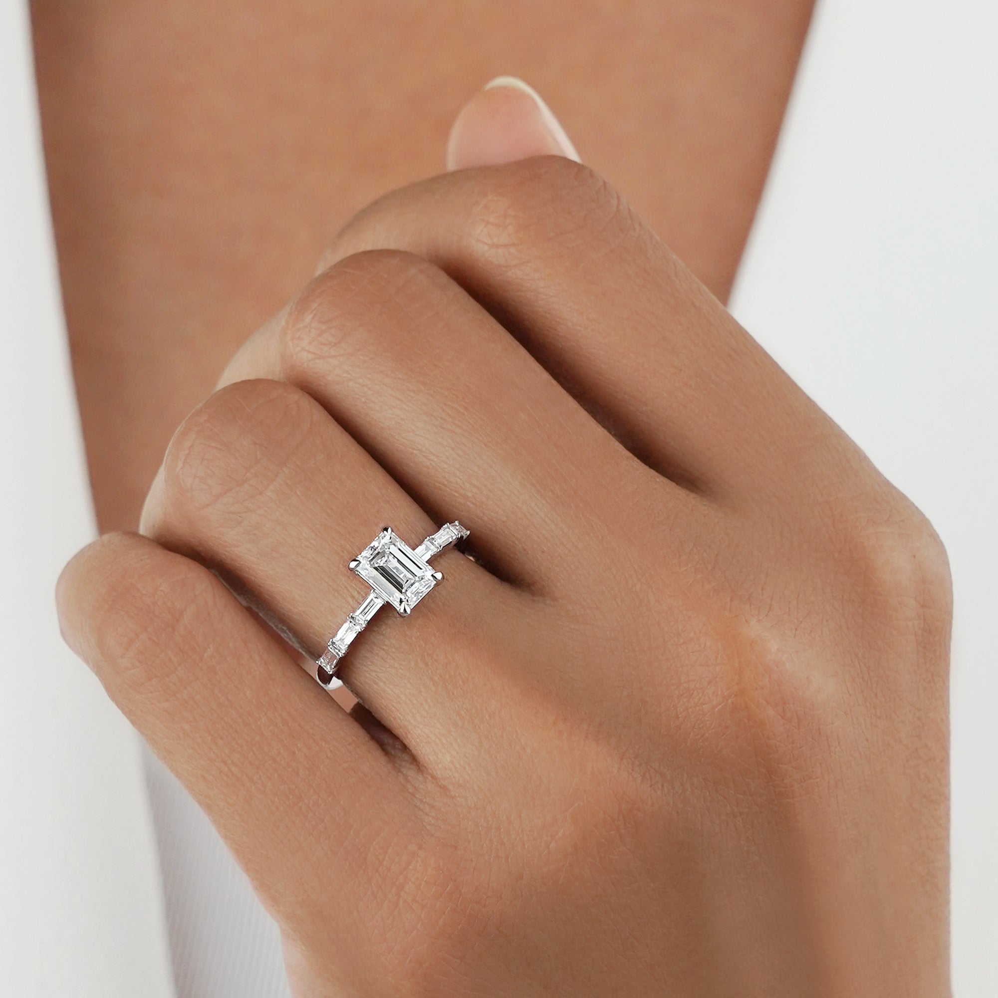 1.51 Carat Emerald Diamond Ring - Solid 14K White Gold | BITS OF BALI JEWELRY