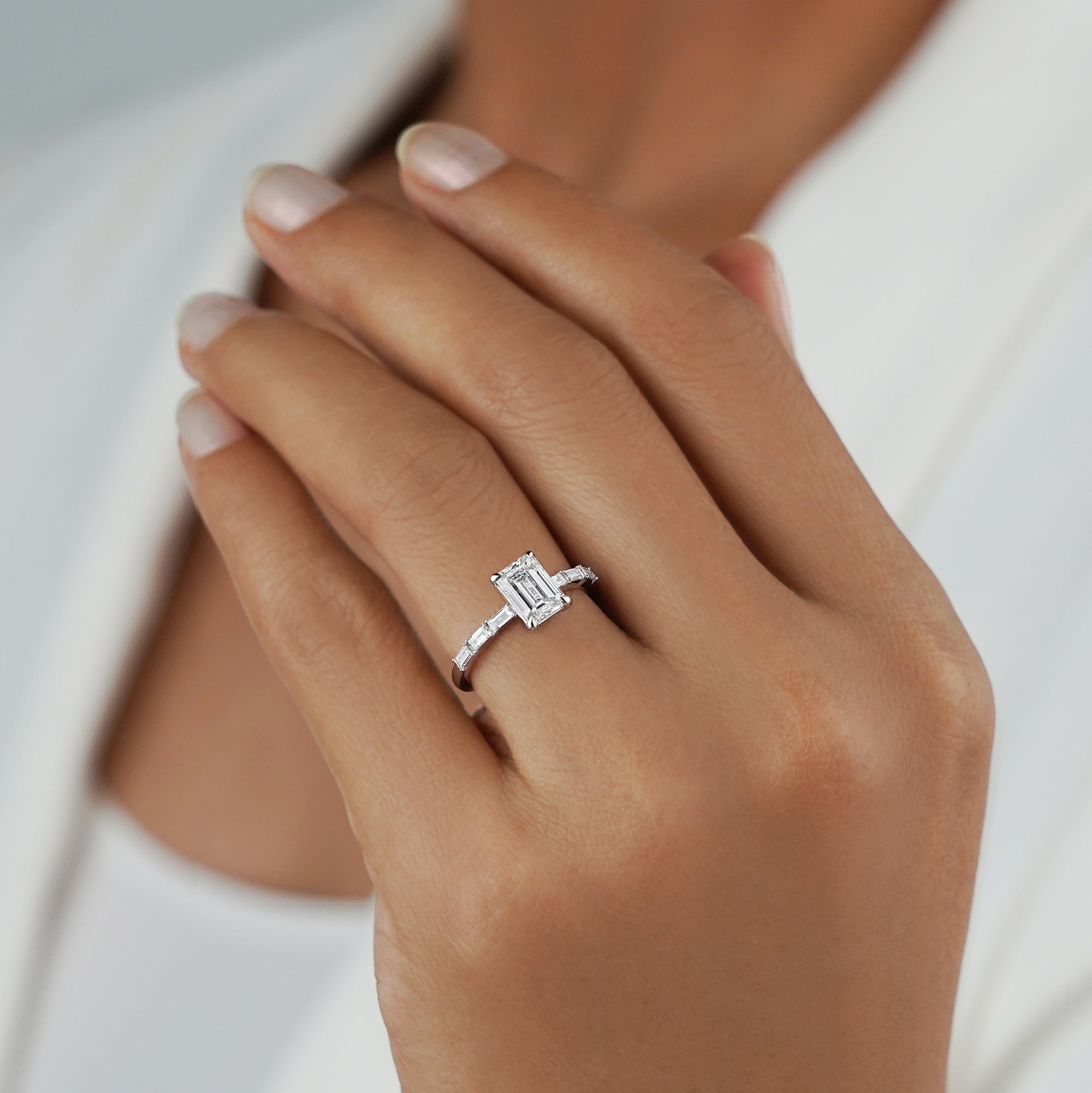 1.98 Carat Emerald Lab-grown Diamonds Ring - Solid 14K White Gold