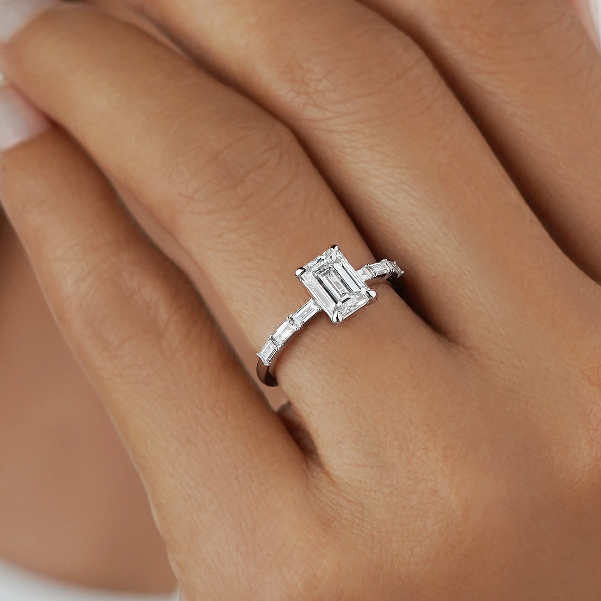 1.98 Carat Emerald Lab-grown Diamonds Ring - Solid 14K White Gold