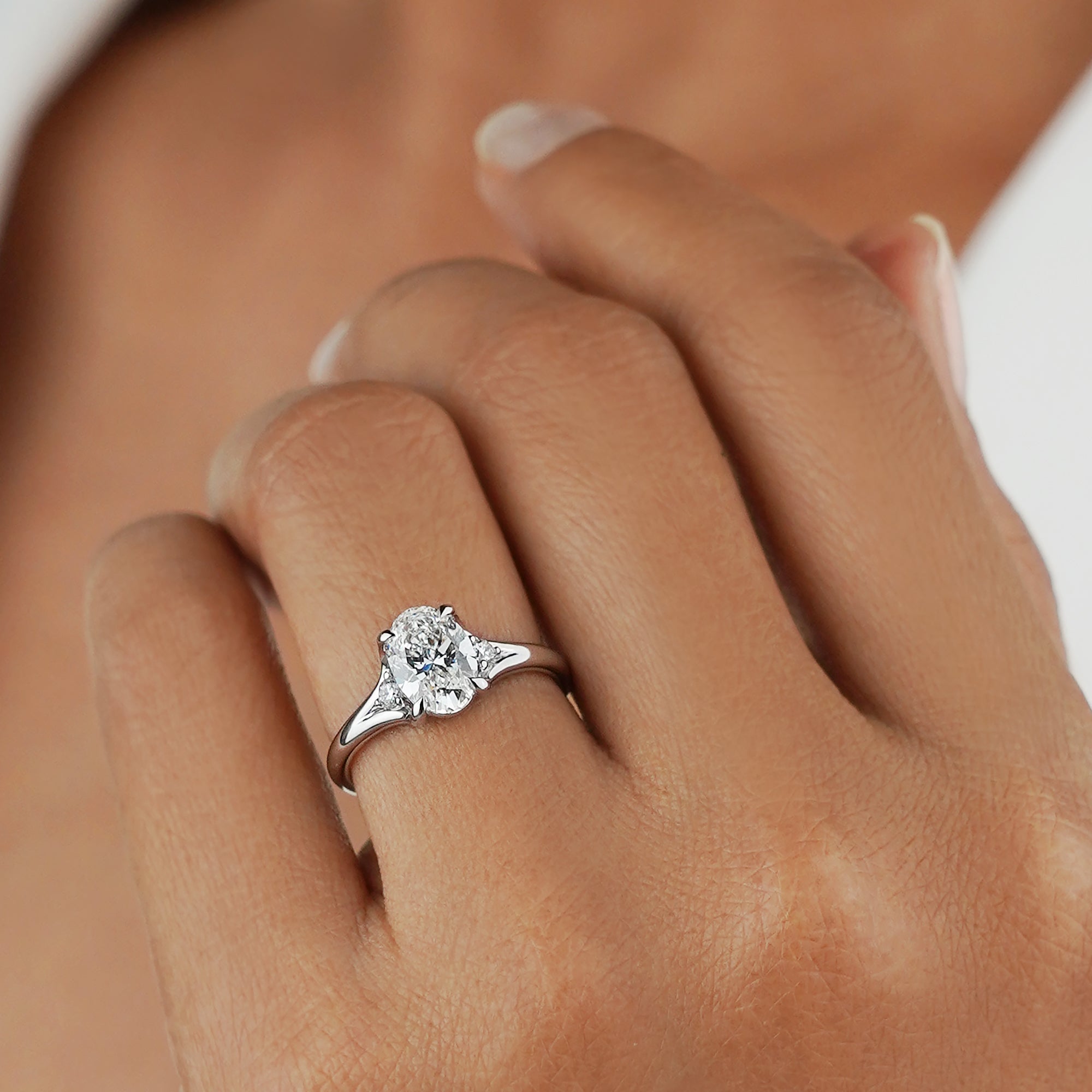 1.48 Carat Oval Diamonds Ring - Solid 14K White Gold