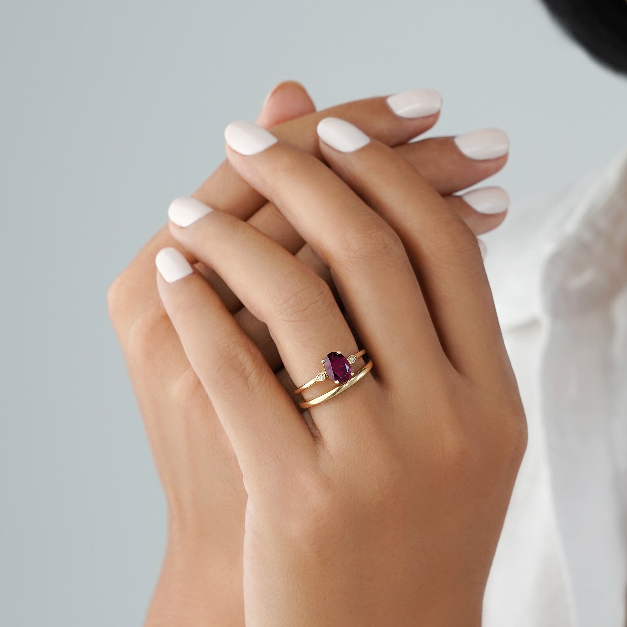 Rhodolite Garnet & Natural Diamond Ring - Solid 14K Yellow Gold | BITS OF BALI JEWELRY