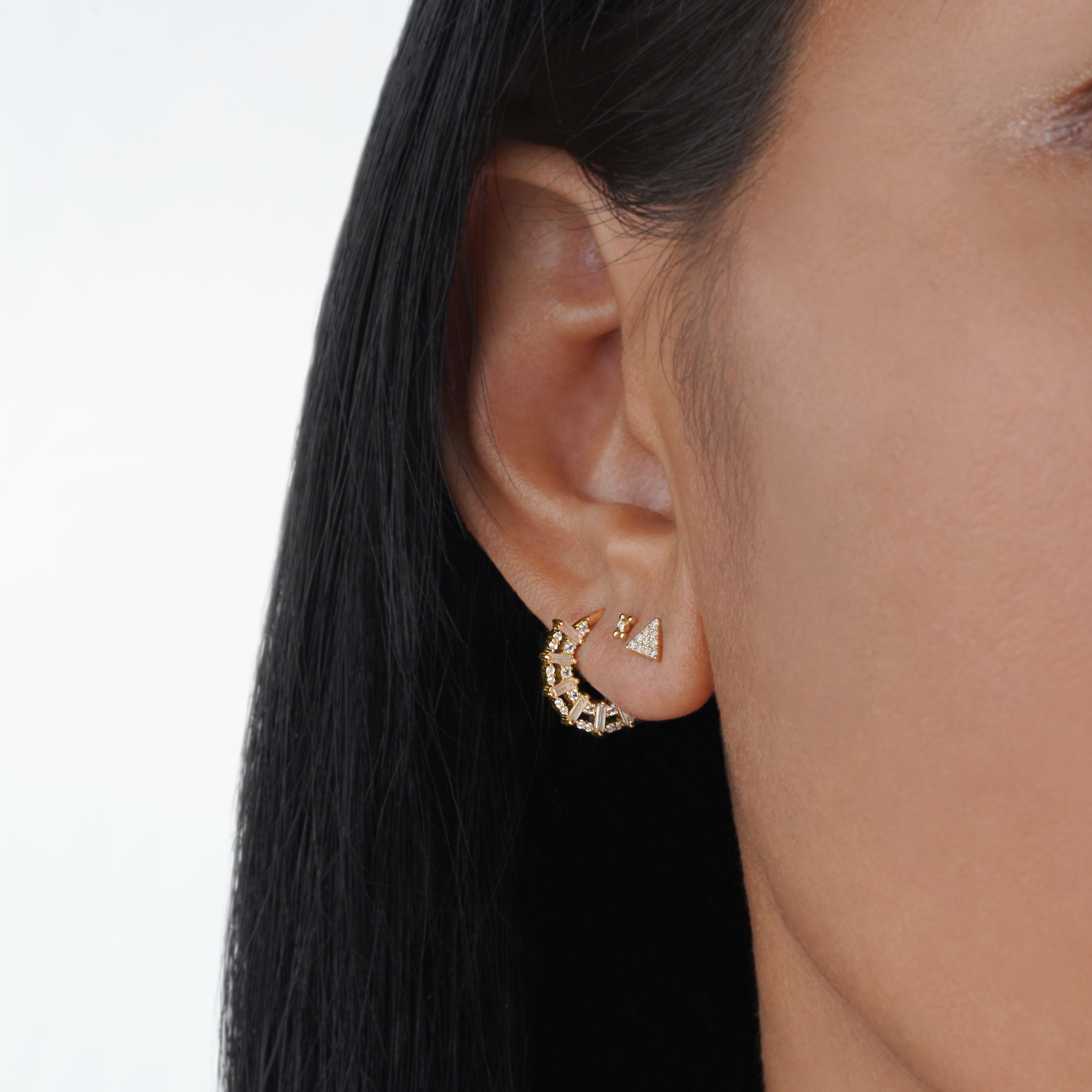 Triangle Diamond Flat Back Stud Earring - Solid 14K Yellow Gold | BITS OF BALI JEWELRY