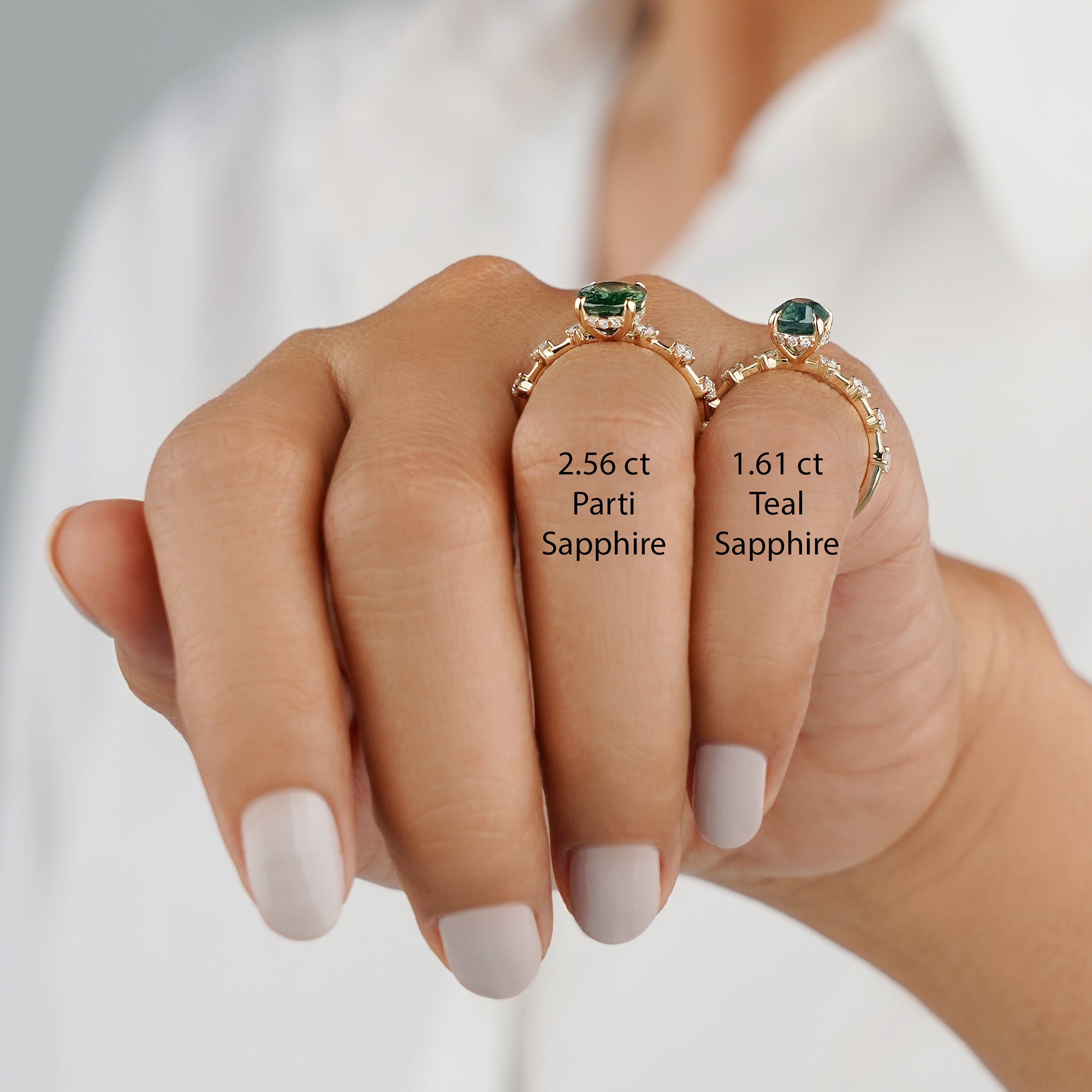 2.56 Carat Oval Parti Sapphire with Distance Lab-grown Diamond Ring - Solid 14K Yellow Gold | BITS OF BALI JEWELRY