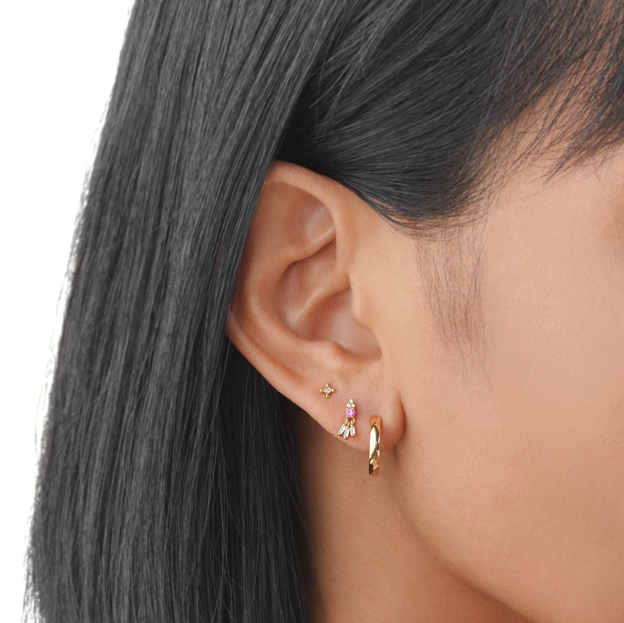 Single Diamond Compass Flat Back Stud Earring - Solid 14K Yellow Gold | BITS OF BALI JEWELRY