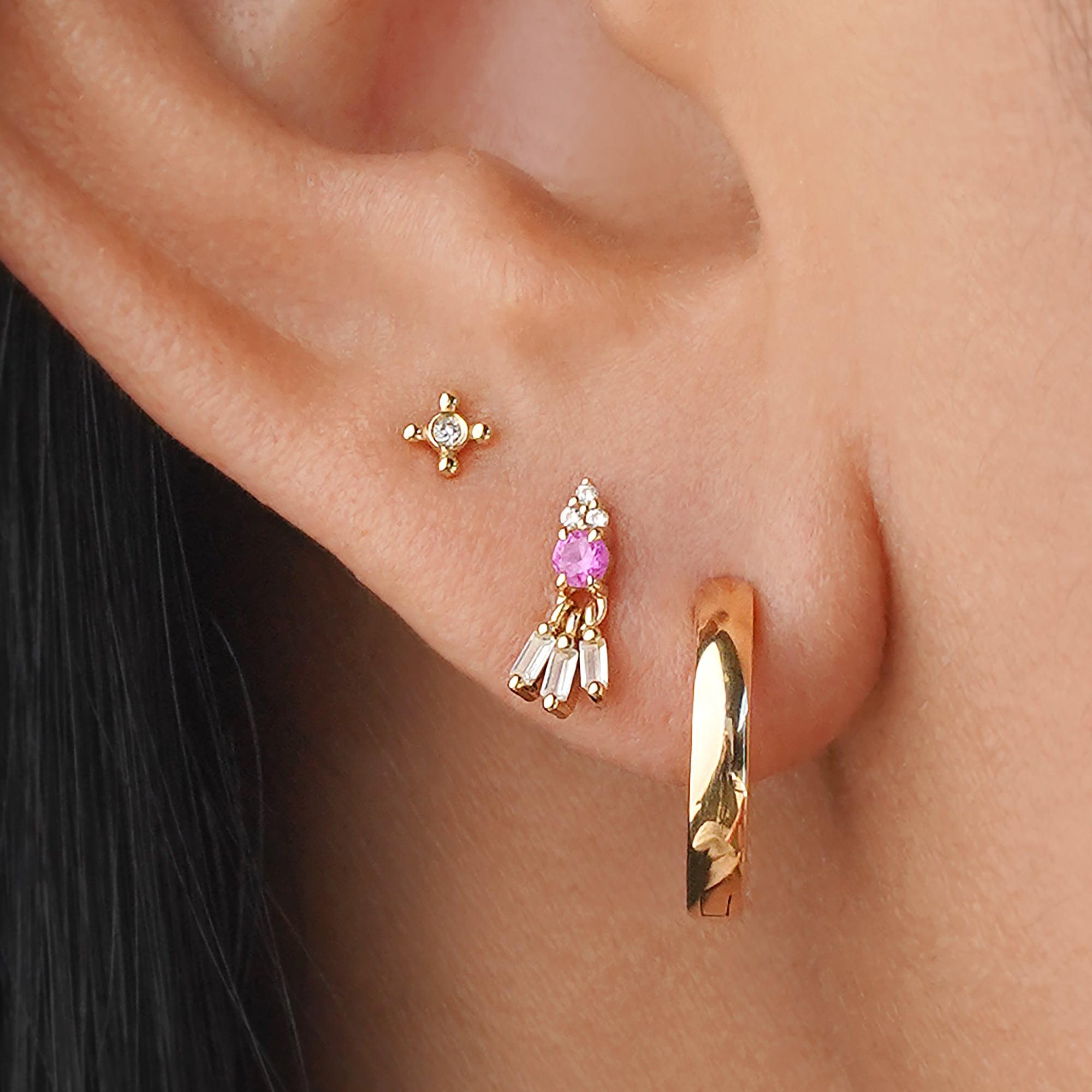 Single Diamond Compass Flat Back Stud Earring - Solid 14K Yellow Gold | BITS OF BALI JEWELRY