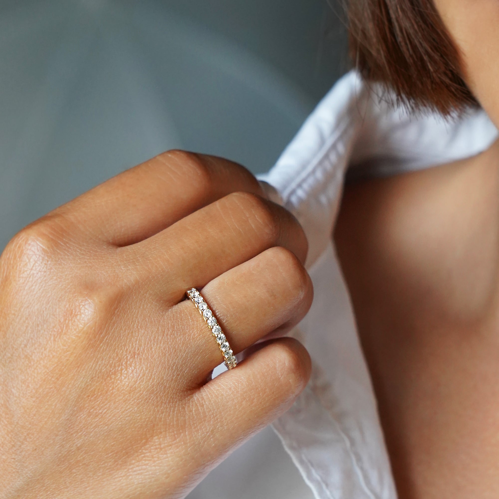 2mm Full Natural Diamond Eternity Band Solid 18K Yellow Gold