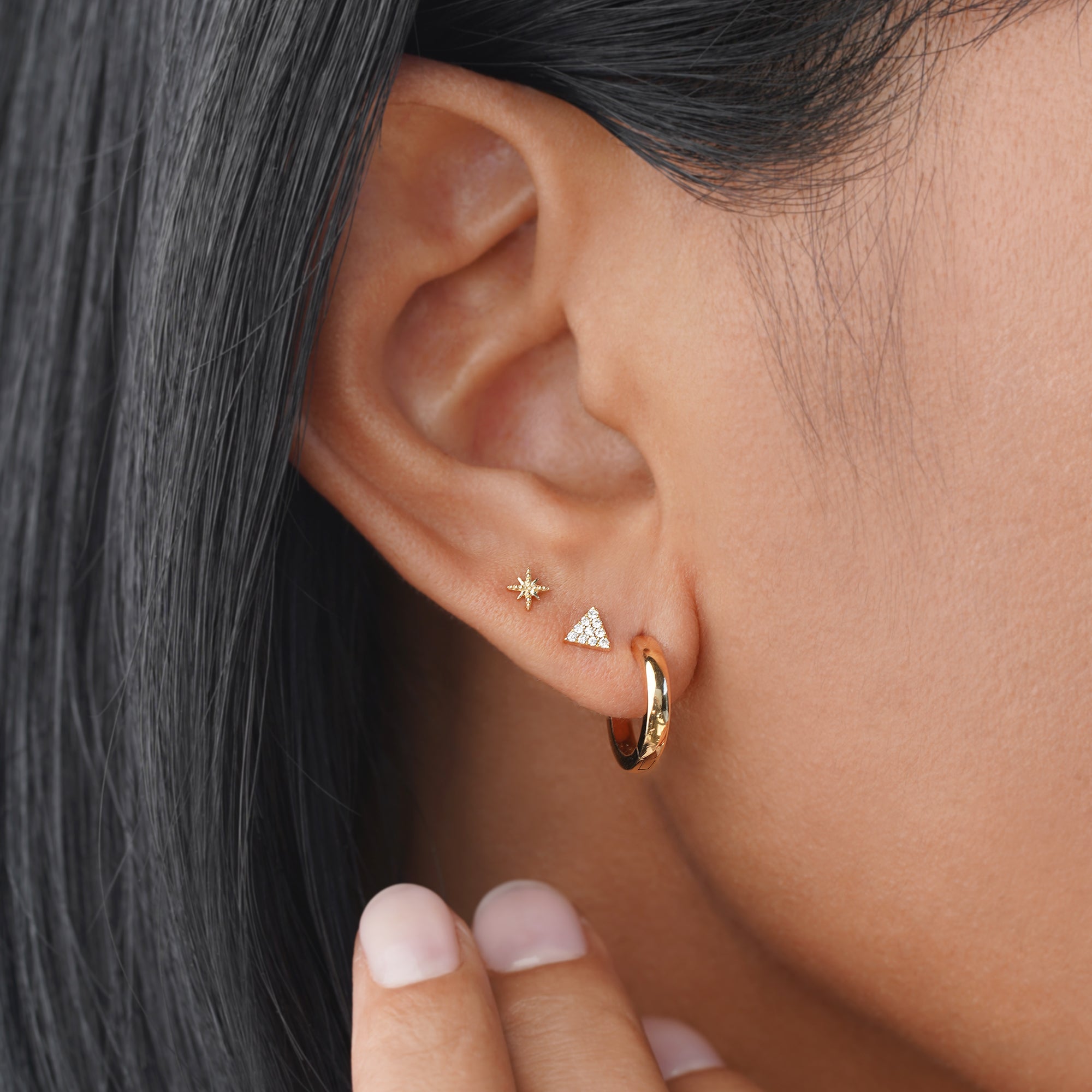 Solid Starburst Flat Back Stud Earring - Solid 14K Yellow Gold | BITS OF BALI JEWELRY