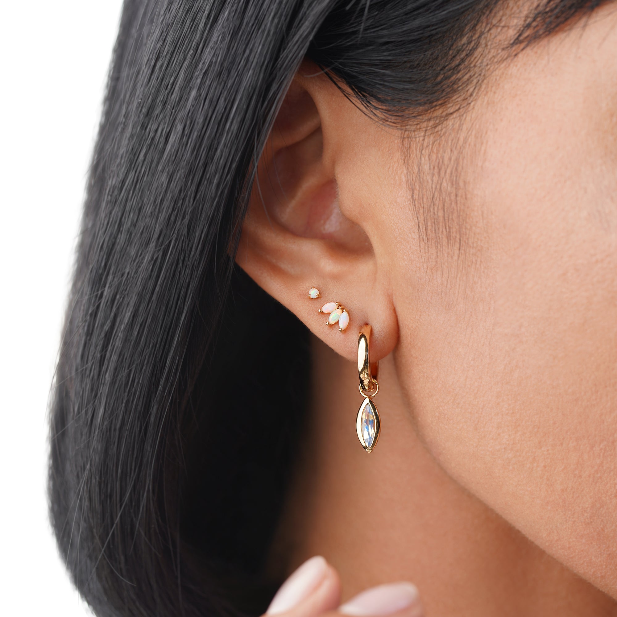 Trio Marquise Opal Gold Flat Back Stud Earring - Solid 14K Yellow Gold | BITS OF BALI JEWELRY