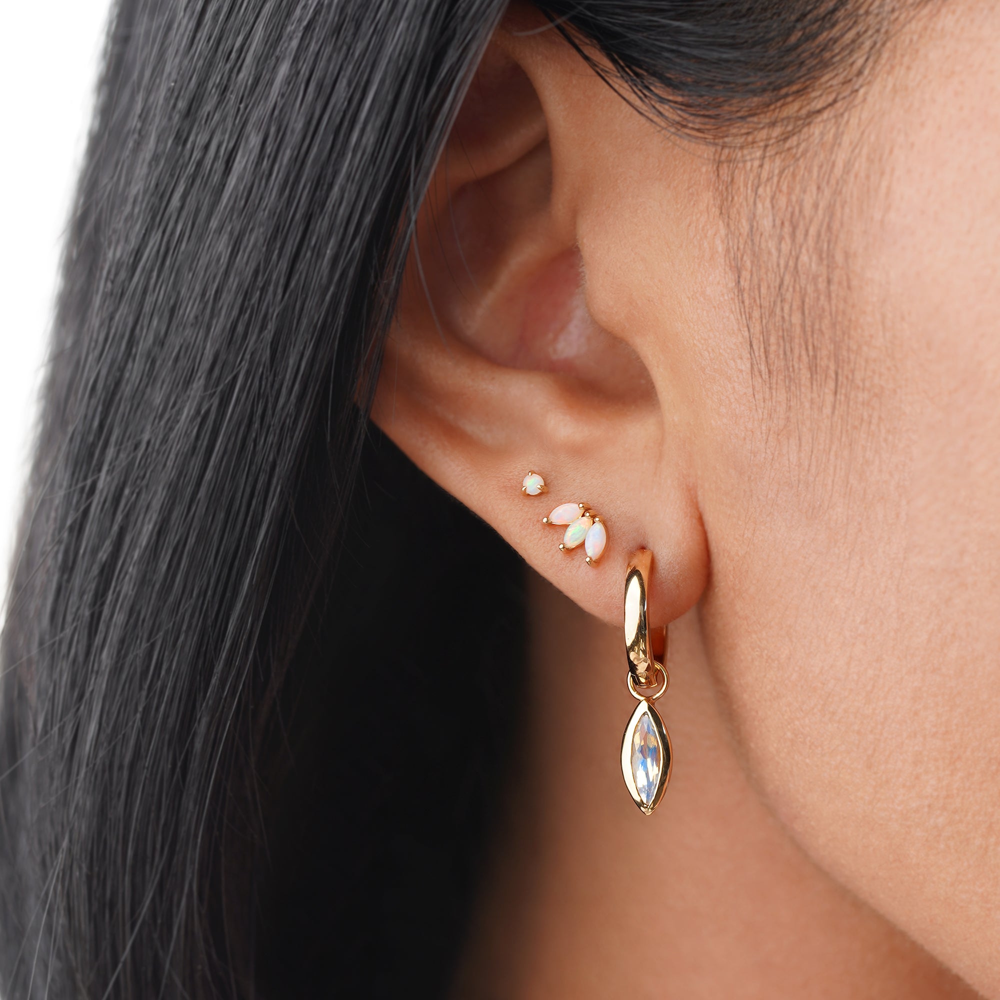 Trio Marquise Opal Gold Flat Back Stud Earring - Solid 14K Yellow Gold | BITS OF BALI JEWELRY