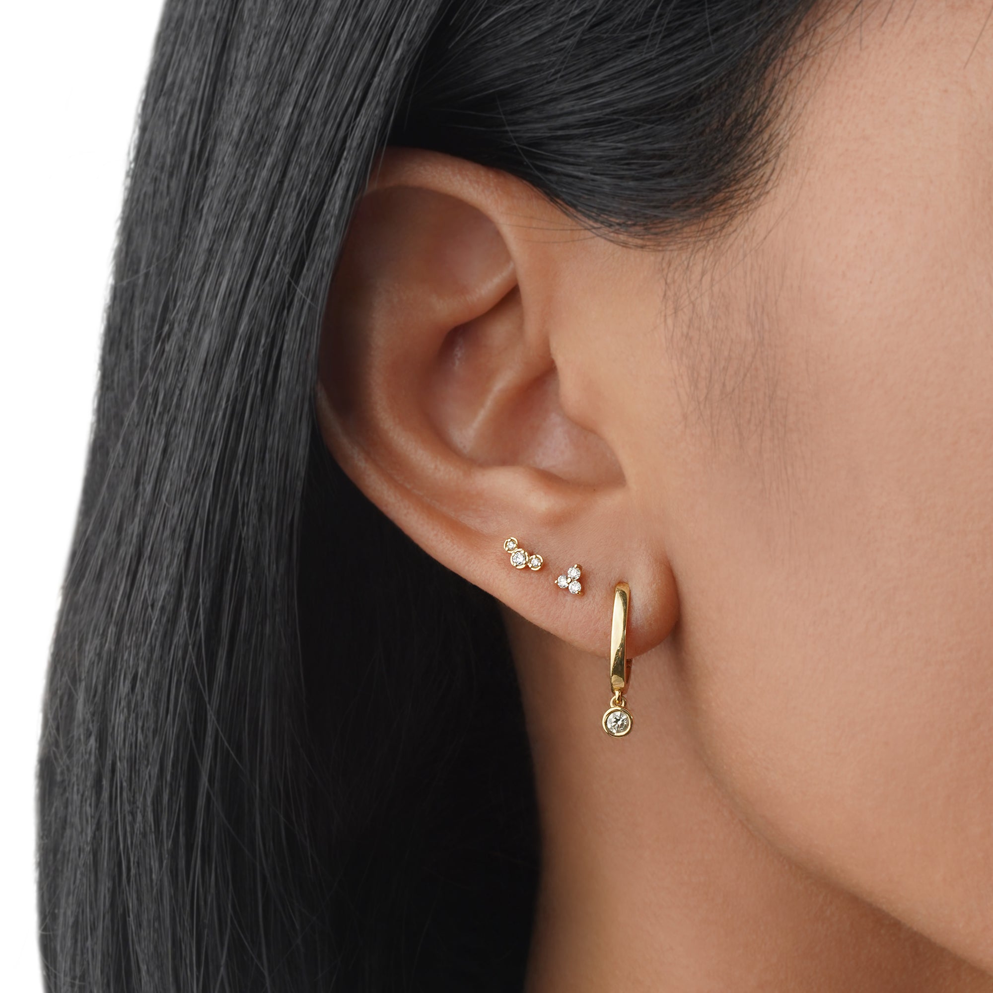 Diamond Mini Curve Flat Back Stud Earring - Solid 14K Yellow Gold | BITS OF BALI JEWELRY