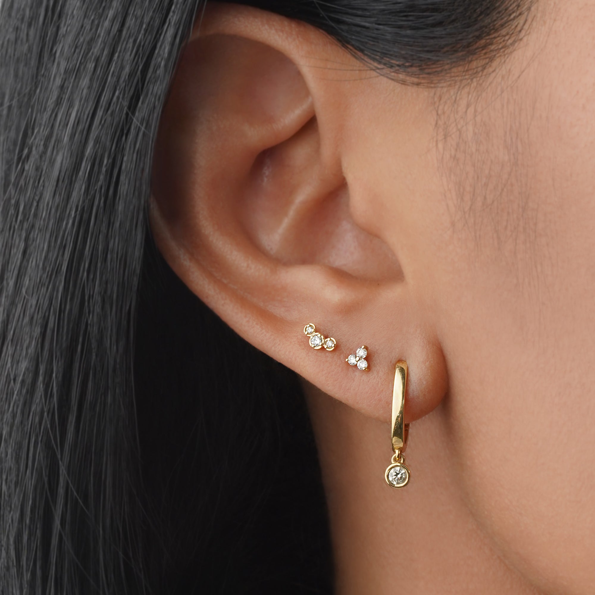 Diamond Mini Curve Flat Back Stud Earring - Solid 14K Yellow Gold | BITS OF BALI JEWELRY