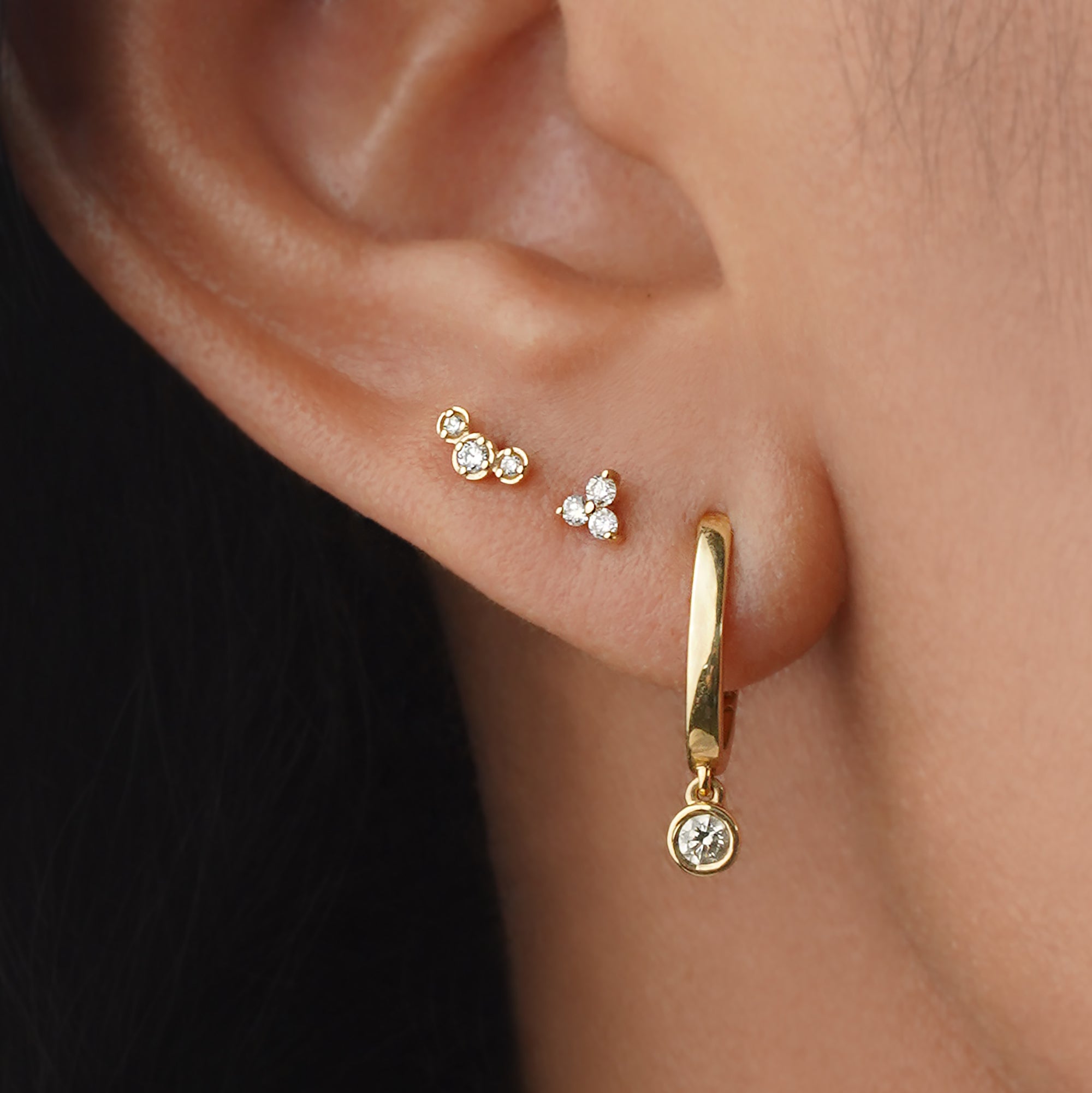 Diamond Mini Curve Flat Back Stud Earring - Solid 14K Yellow Gold | BITS OF BALI JEWELRY