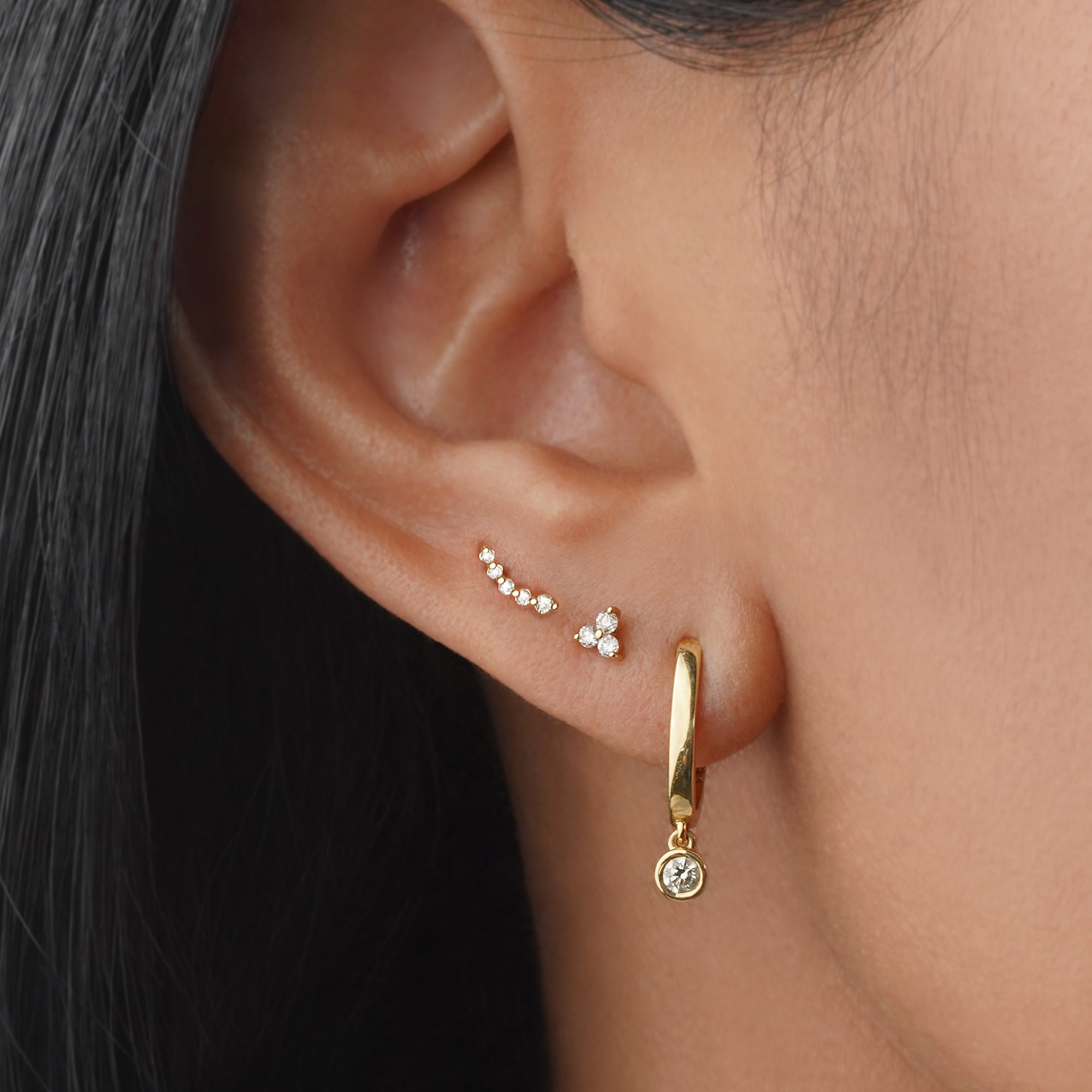 Five Diamond Gradual Ear Climber - Solid 14K Yellow Gold | BITS OF BALI JEWELRY