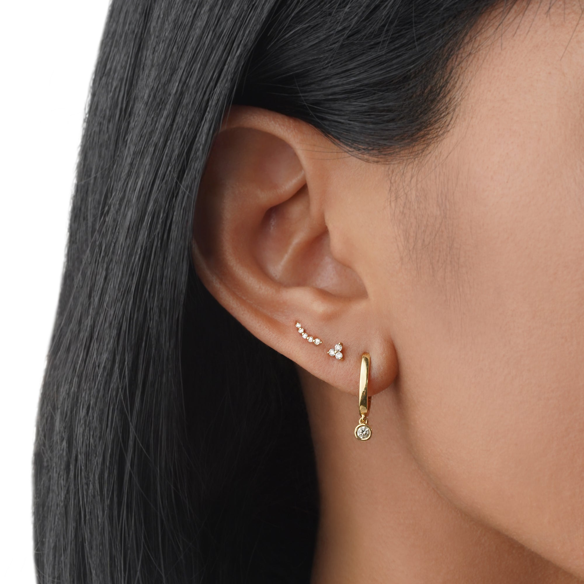 Five Diamond Gradual Ear Climber - Solid 14K Yellow Gold | BITS OF BALI JEWELRY