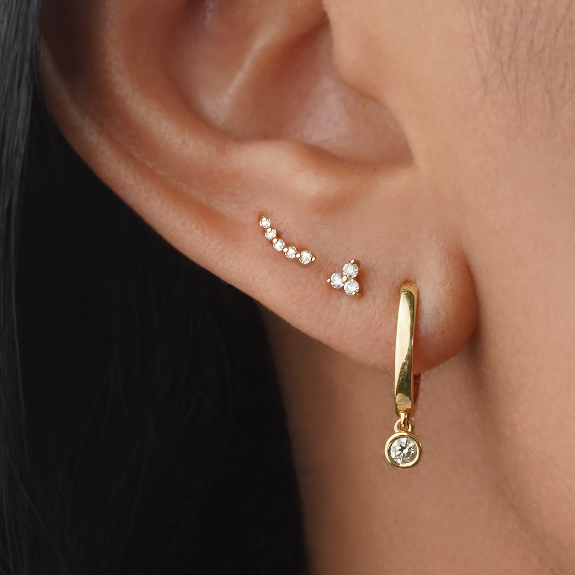 Five Diamond Gradual Ear Climber - Solid 14K Yellow Gold | BITS OF BALI JEWELRY