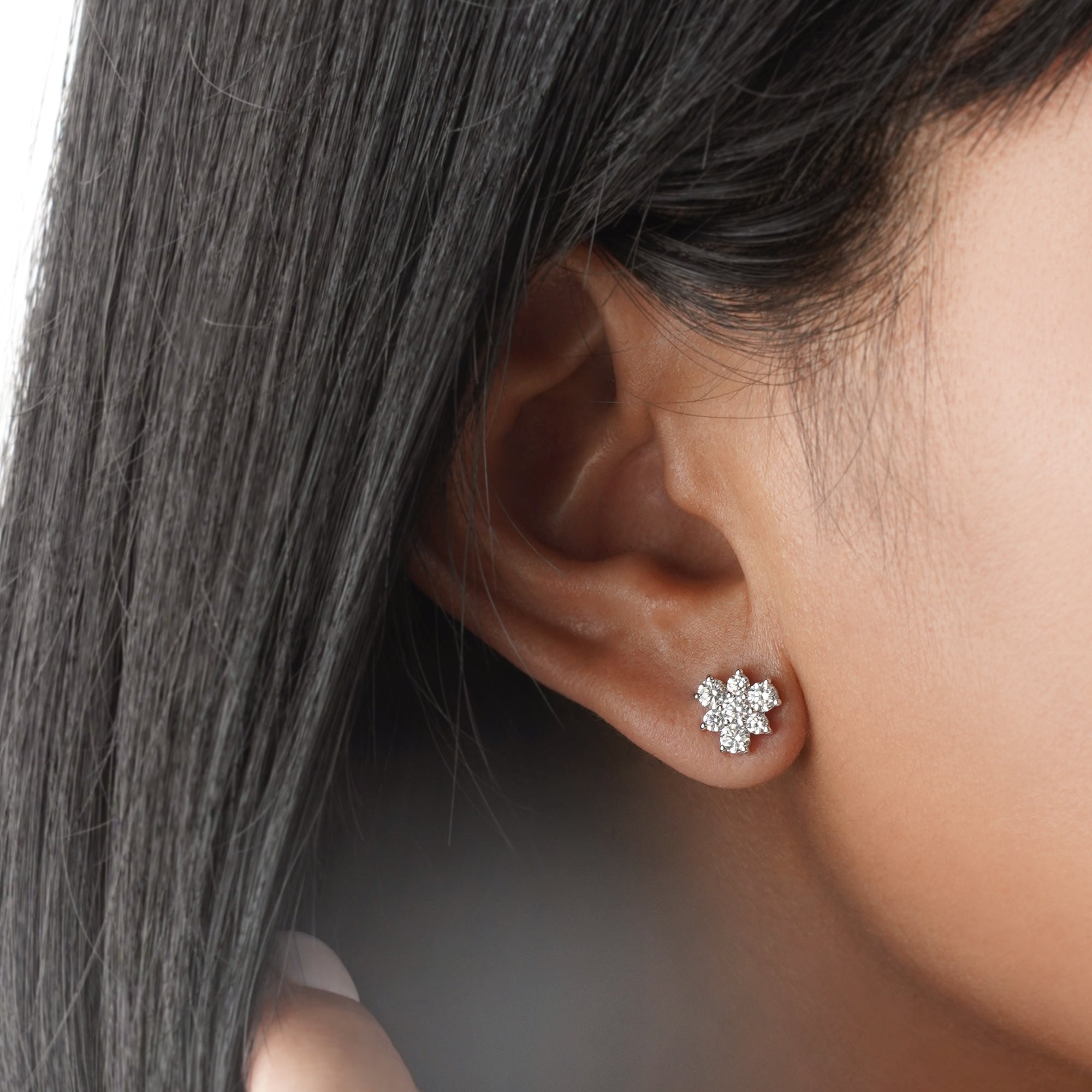 Seven Diamond Earrings - Solid 18K White Gold | BITS OF BALI JEWELRY