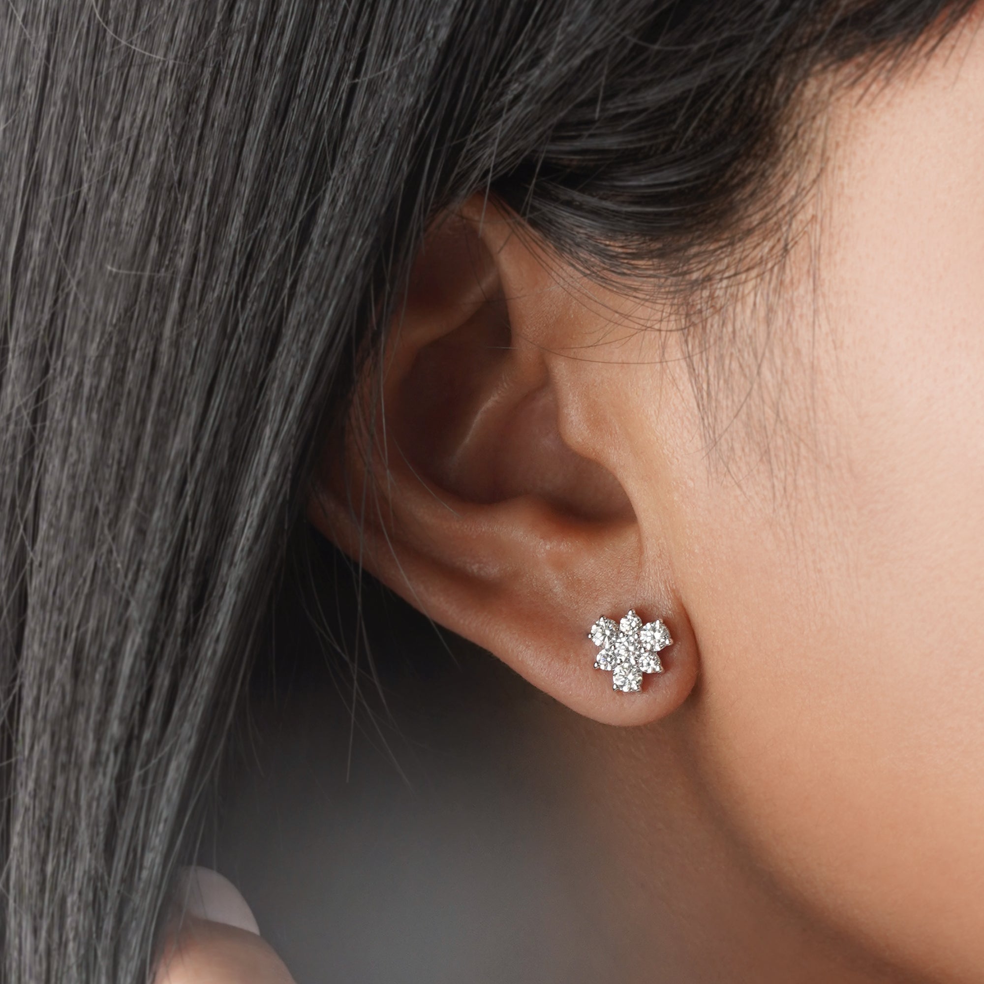 Seven Diamond Earrings - Solid 18K White Gold | BITS OF BALI JEWELRY