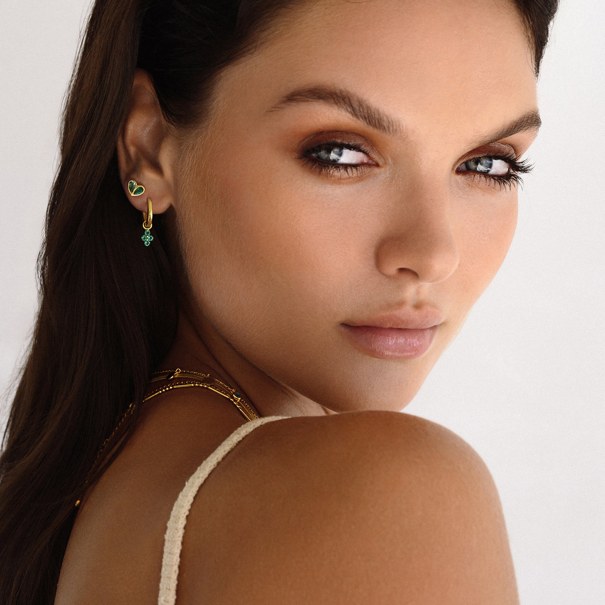 Ibu Huggies Earrings With Green Quartz Charms | BITS OF BALI JEWELRY