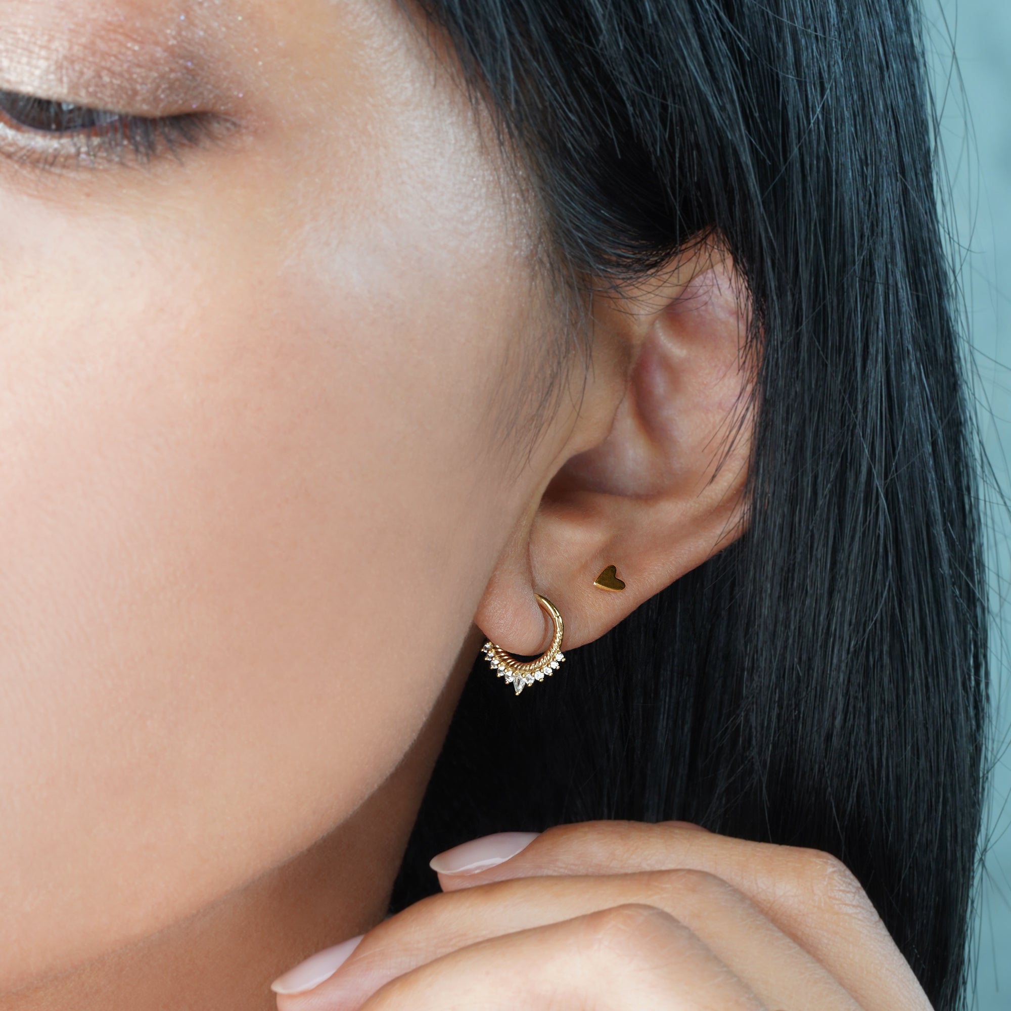 Solid Tiny Heart Flat Back Stud Earring - Solid 14K Yellow Gold | BITS OF BALI JEWELRY