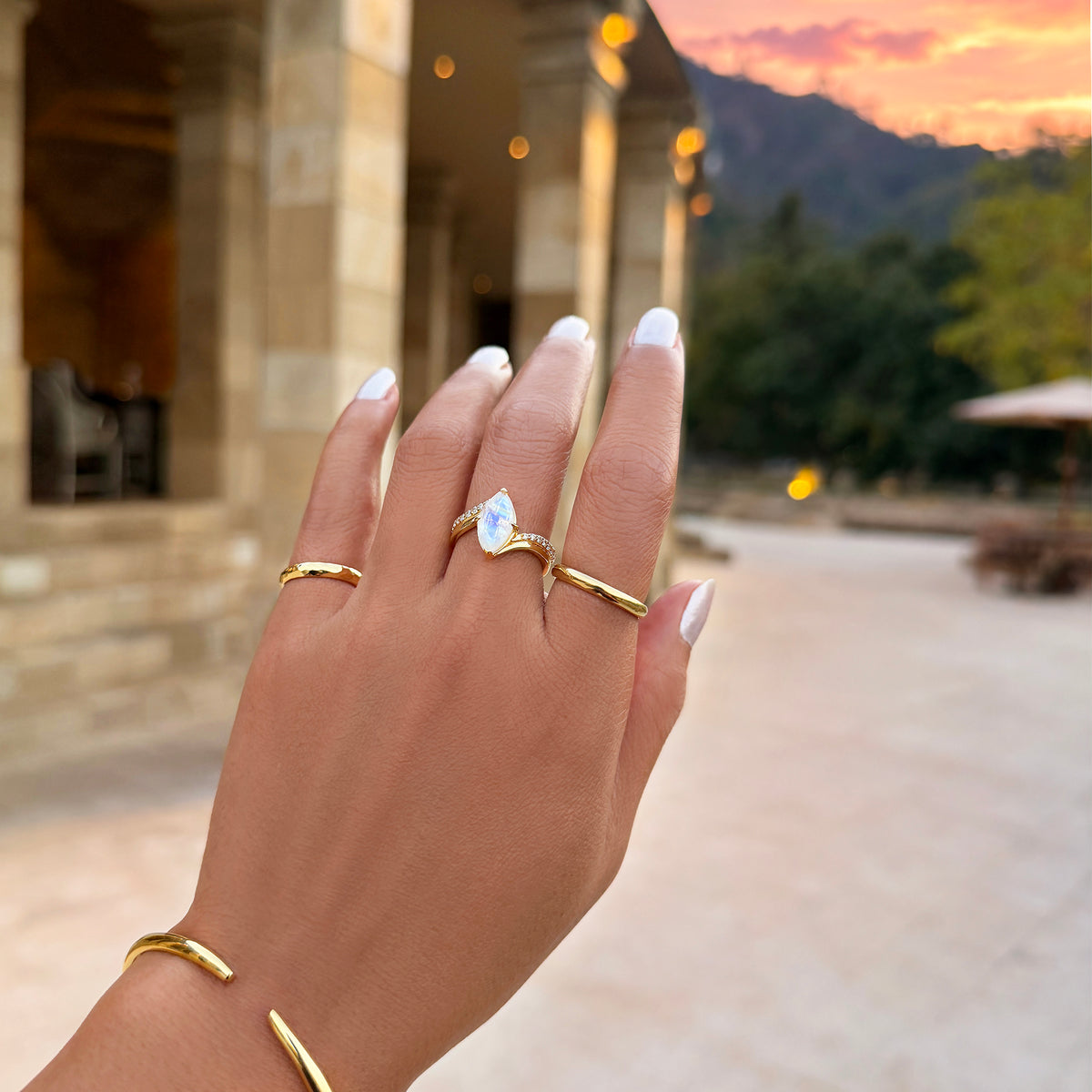 Large Marquise Pave Double Shank Ring - Gold Vermeil