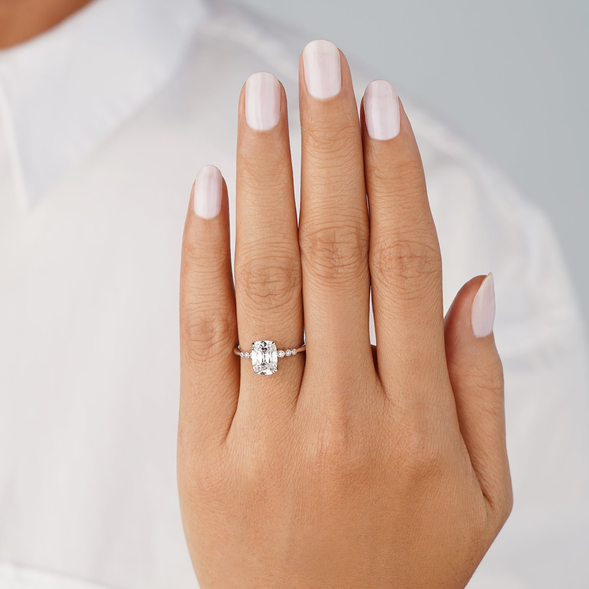 2.1 Carat Antique Cushion Cut Lab-grown Diamond Ring - Solid 14K White Gold