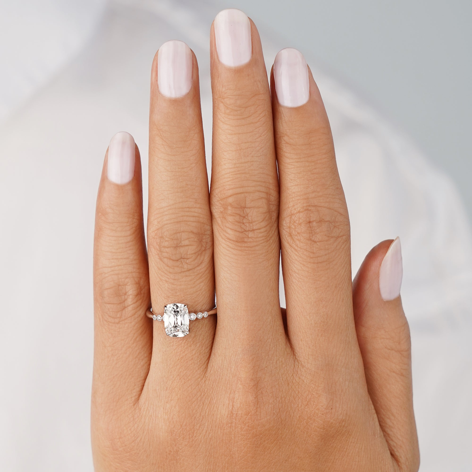 2.1 Carat Antique Cushion Cut Lab-grown Diamond Ring - Solid 14K White Gold