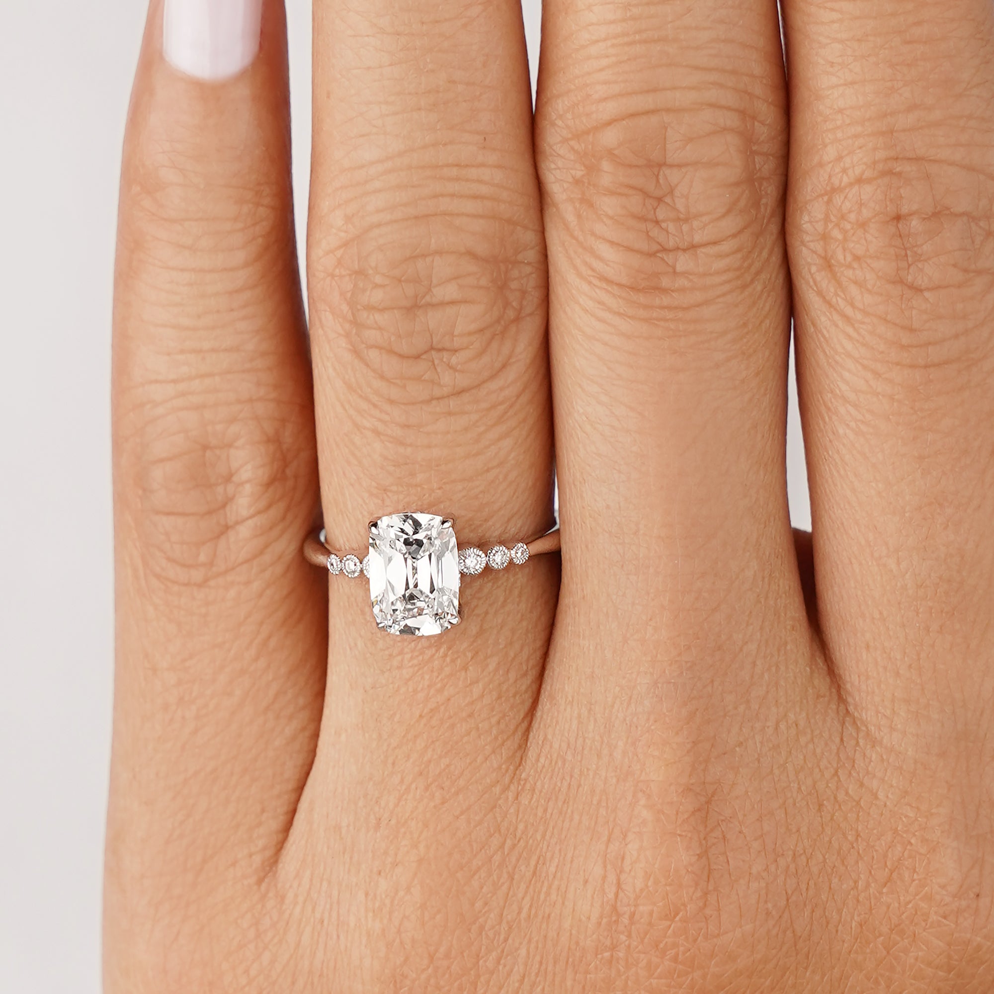 2.1 Carat Antique Cushion Cut Lab-grown Diamond Ring - Solid 14K White Gold