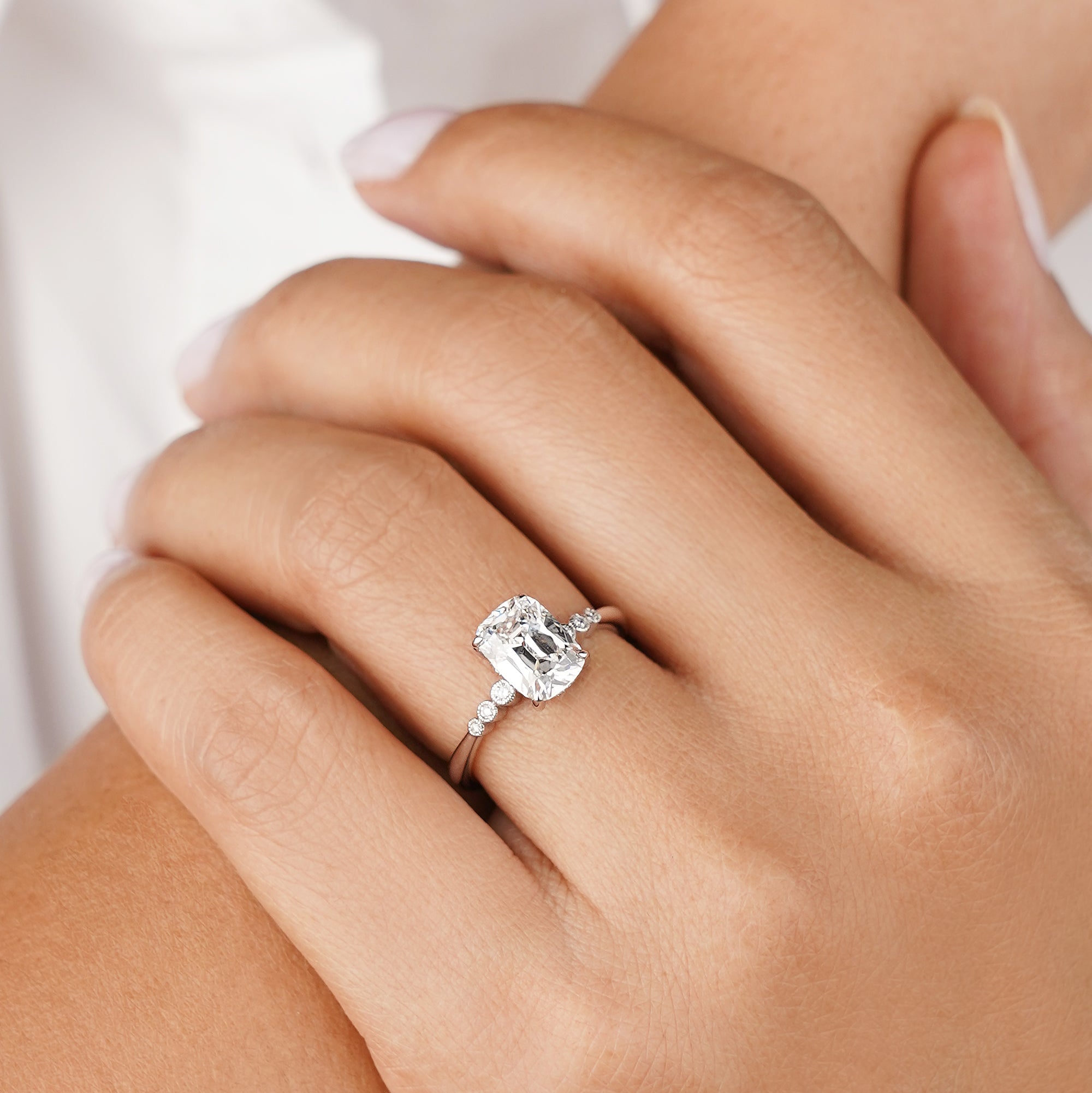 2.1 Carat Antique Cushion Cut Lab-grown Diamond Ring - Solid 14K White Gold