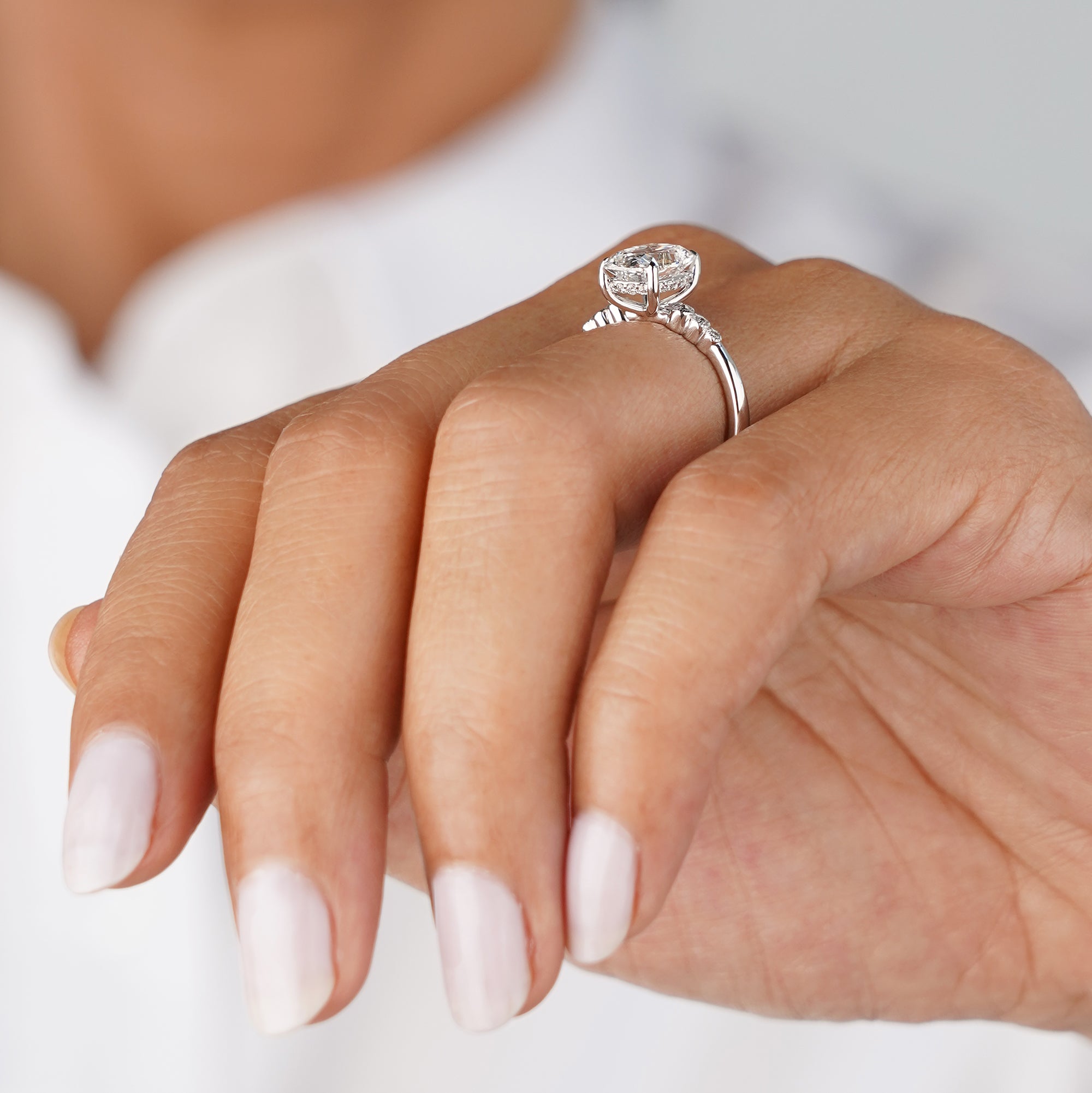 2.1 Carat Antique Cushion Cut Lab-grown Diamond Ring - Solid 14K White Gold