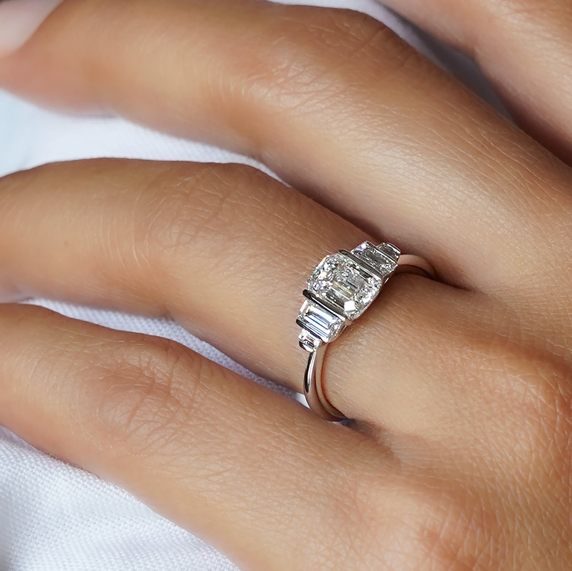 1.92 Carat Emerald Cut Lab-grown White Diamond Art Deco Ring - Solid 14K White Gold