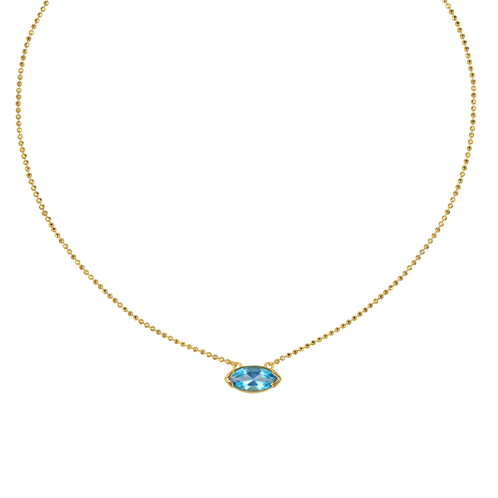 Ibu Large Marquise Pendant Necklace - Swiss Blue Topaz | BITS OF BALI JEWELRY