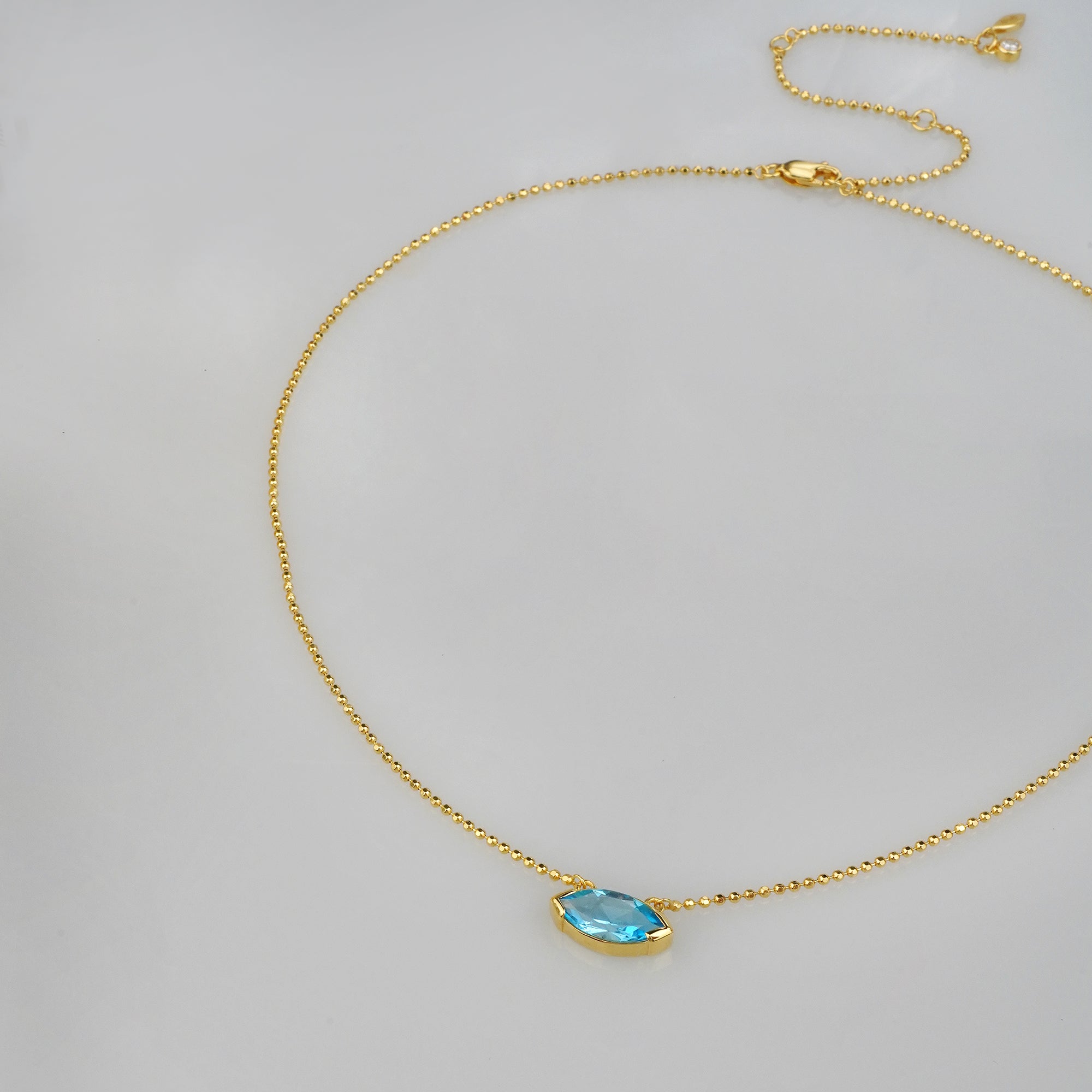 Ibu Large Marquise Pendant Necklace - Swiss Blue Topaz | BITS OF BALI JEWELRY