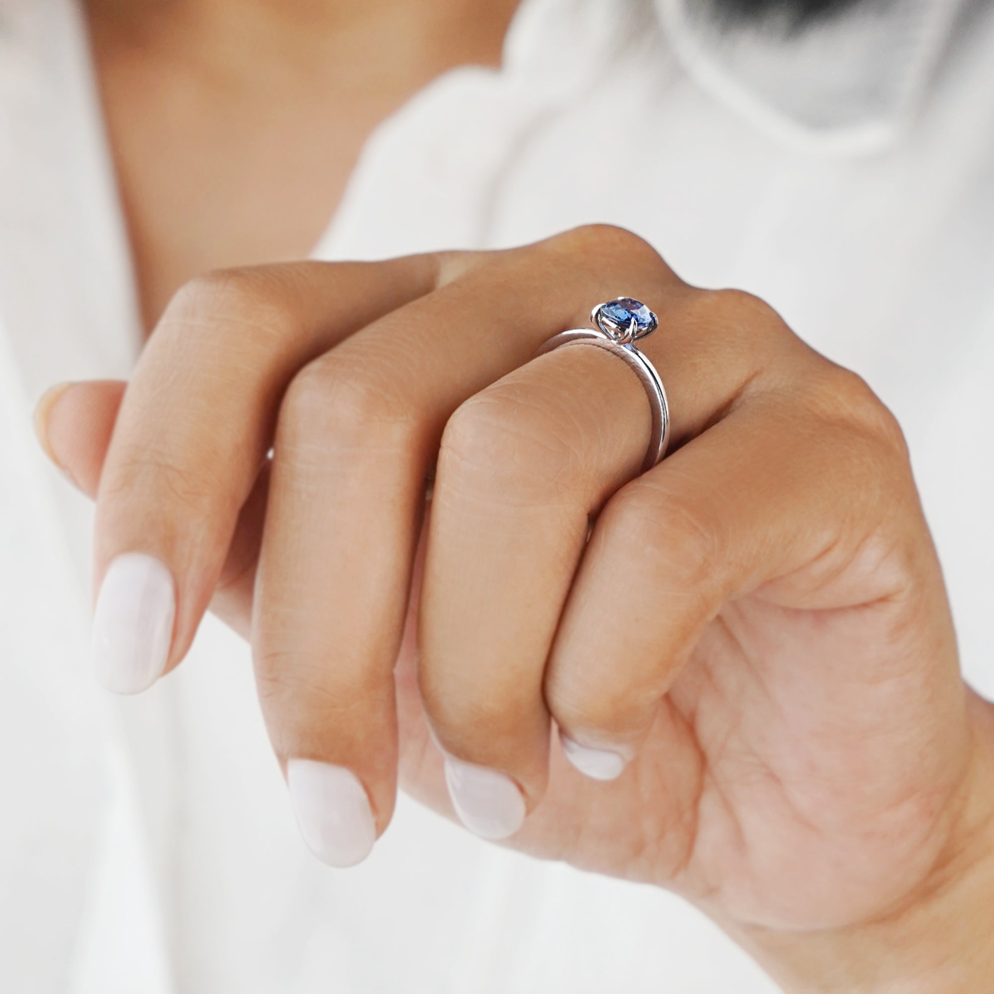 Oval Blue Sapphire Sapphire Ring - Solid 14K White Gold | BITS OF BALI JEWELRY