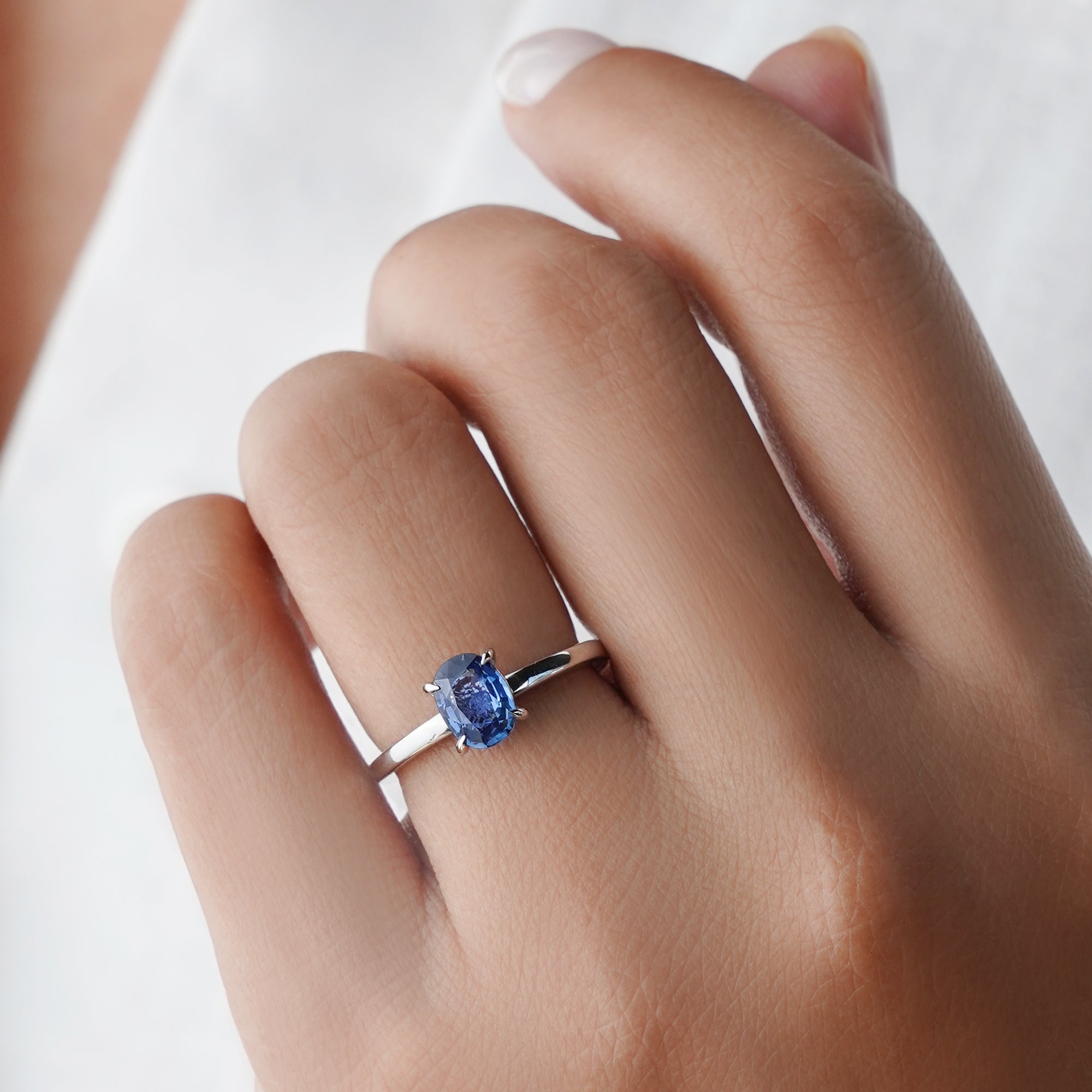 Oval Blue Sapphire Sapphire Ring - Solid 14K White Gold | BITS OF BALI JEWELRY