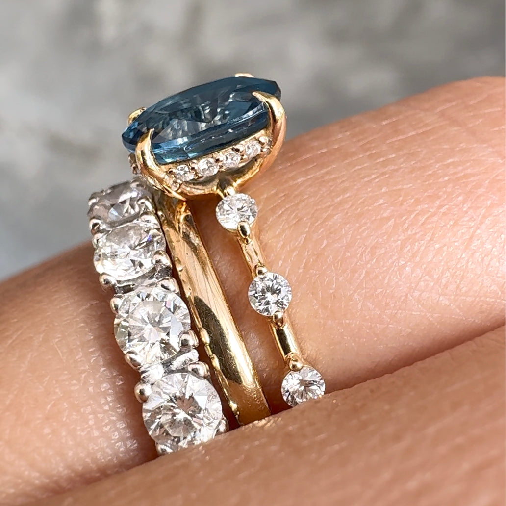 Certified Natural Unheated Teal Sapphire Distance Diamond Ring - Solid 18k Yellow Gold | BITS OF BALI JEWELRY