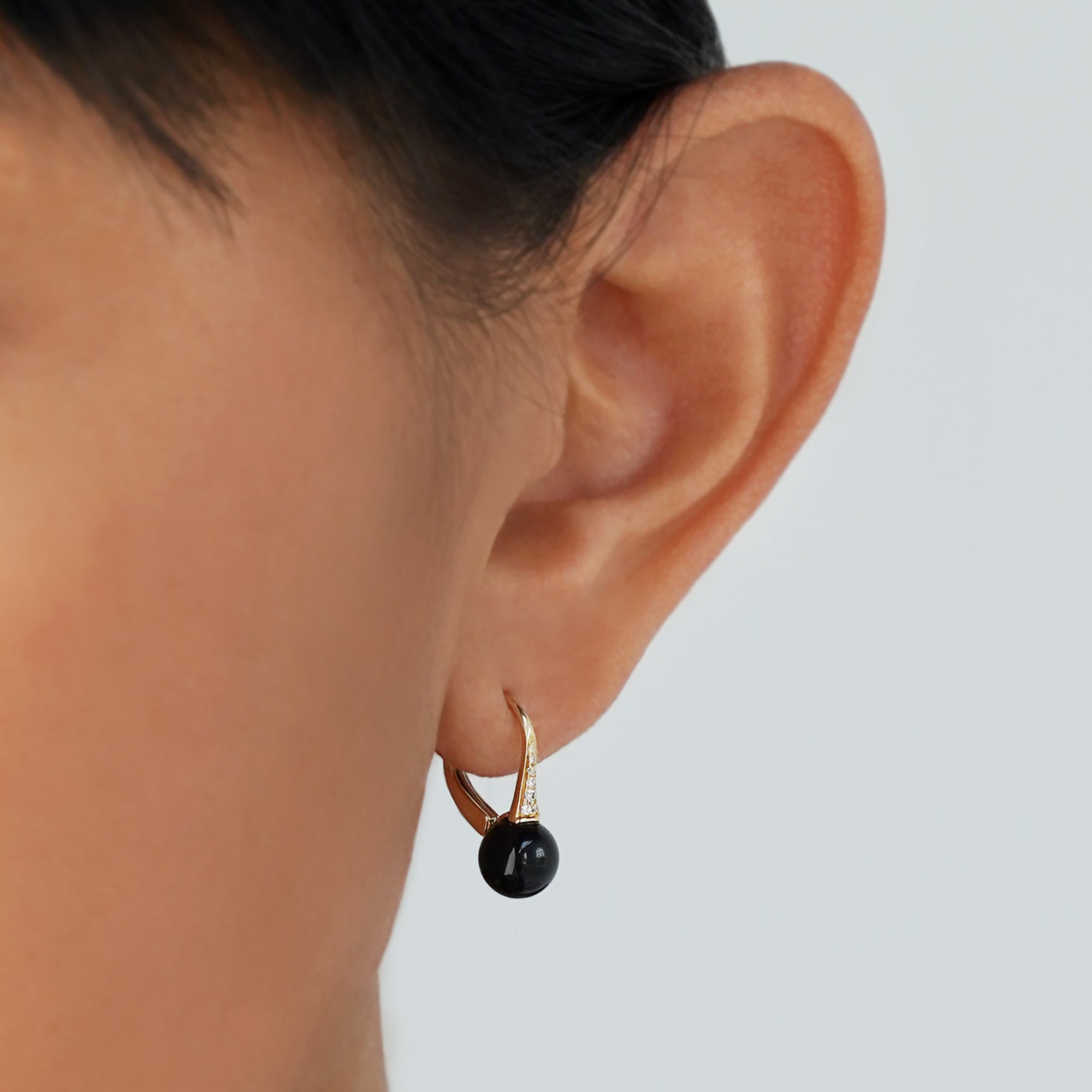 Black Onyx Drop Earrings & Natural Diamonds - Solid 14K Yellow Gold. | BITS OF BALI JEWELRY