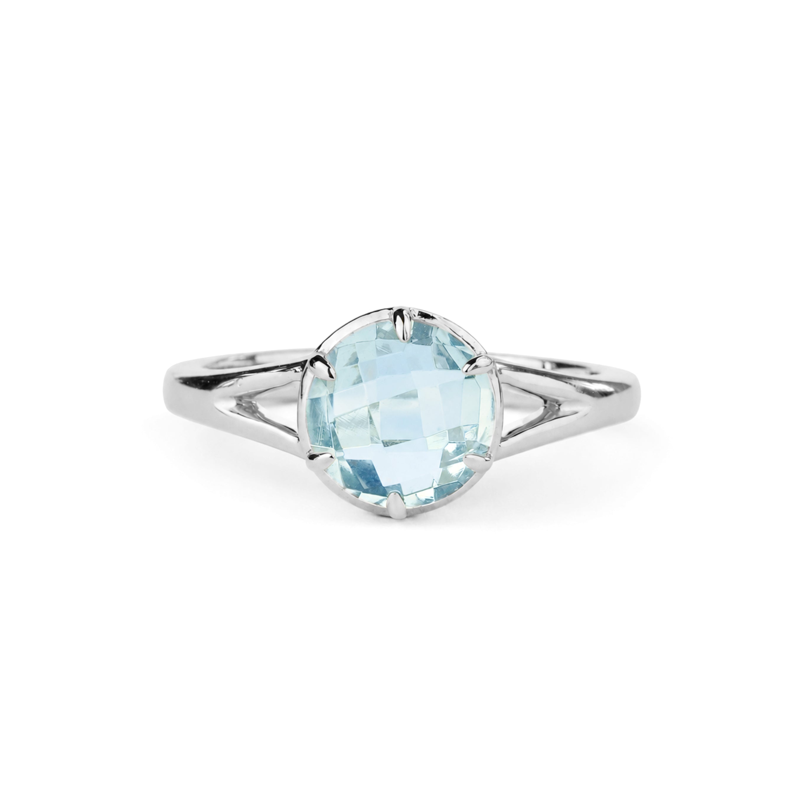 Blue Topaz Double Shank Ring - Sterling Silver