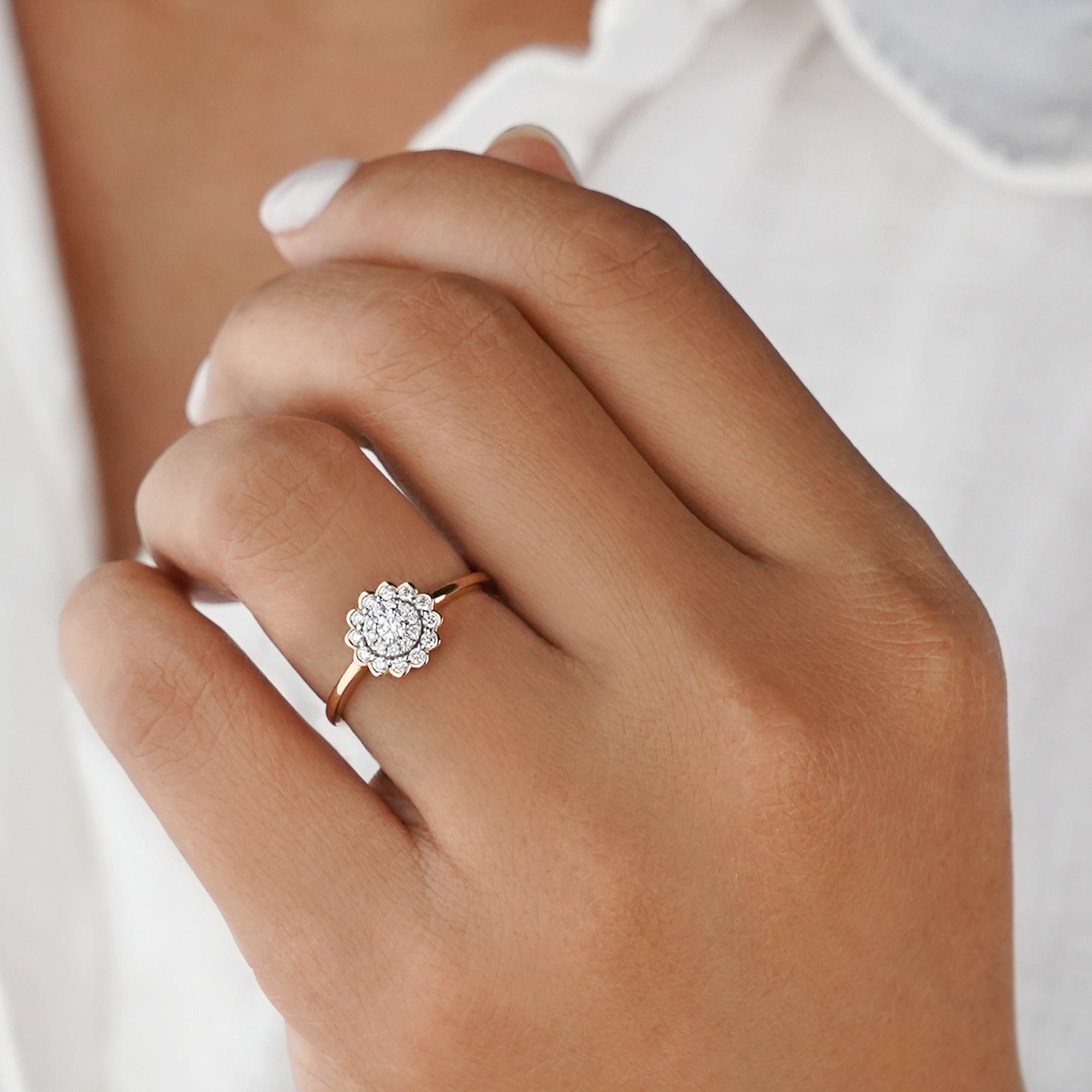 Clustered Round Natural Diamond Ring - Solid 18k Yellow Gold | BITS OF BALI JEWELRY