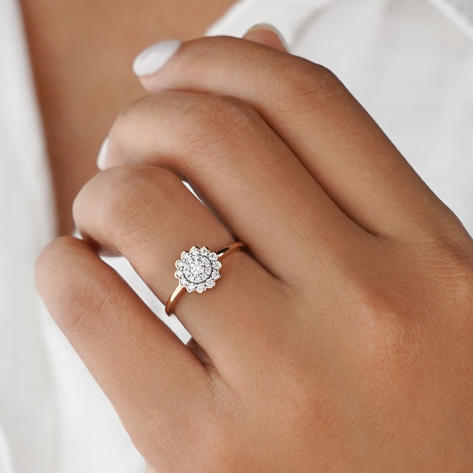 Clustered Round Natural Diamond Ring - Solid 18k Yellow Gold | BITS OF BALI JEWELRY