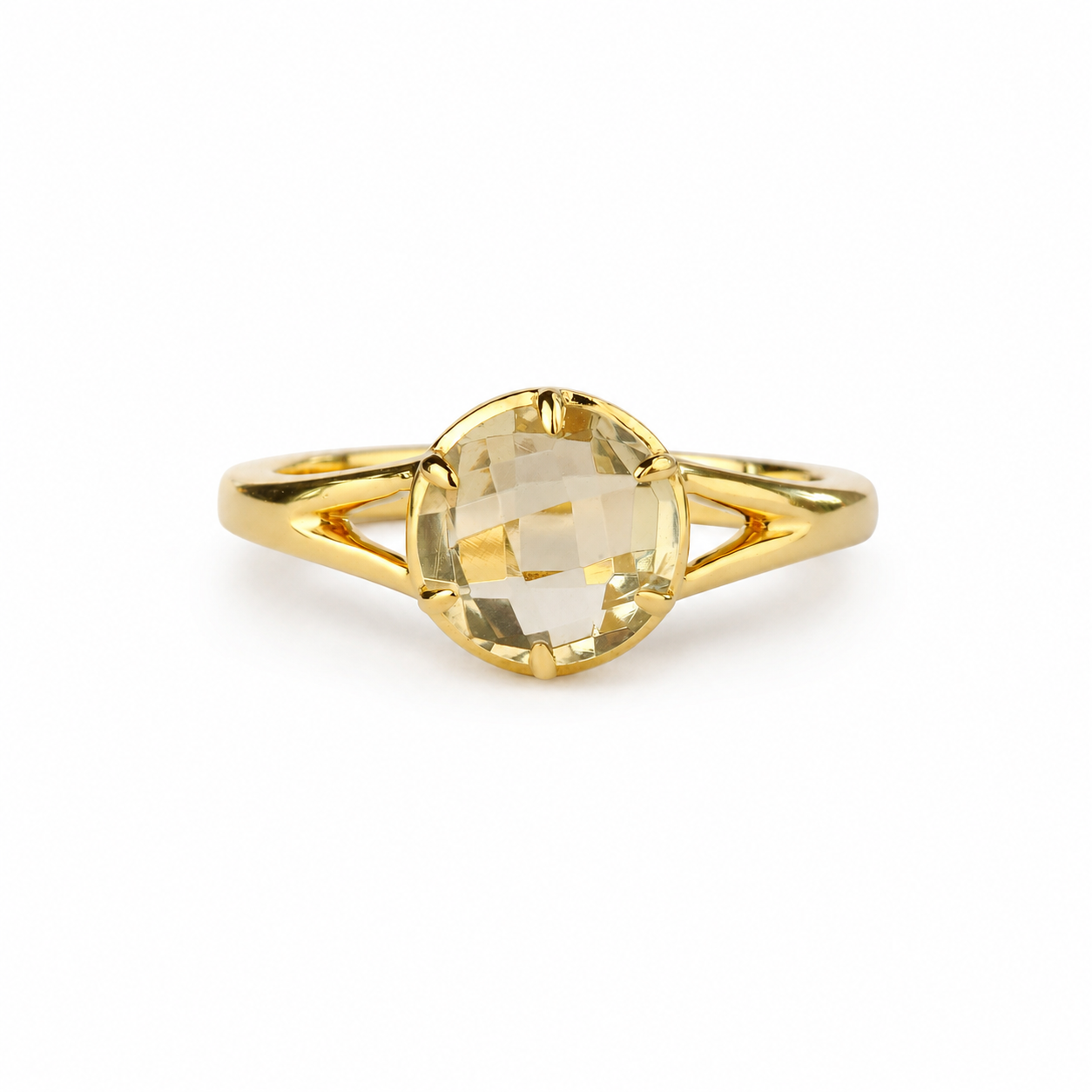 Lemon Quartz Double Shank Ring - Gold Vermeil