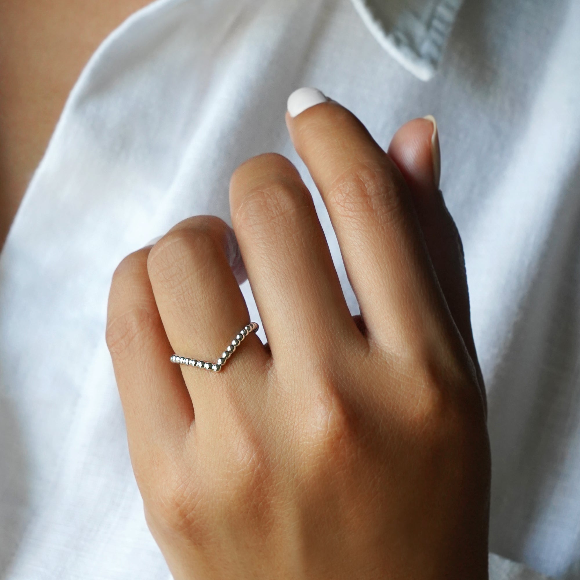 New Chevron Dotted Ring - Solid 14K White Gold | BITS OF BALI JEWELRY