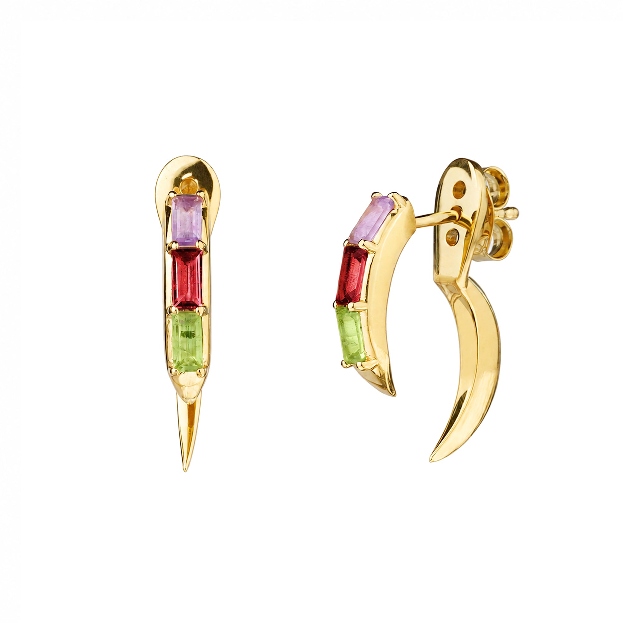 Claw Ear Jacket Amethyst Garnet Peridot Earrings - Gold Vermeil