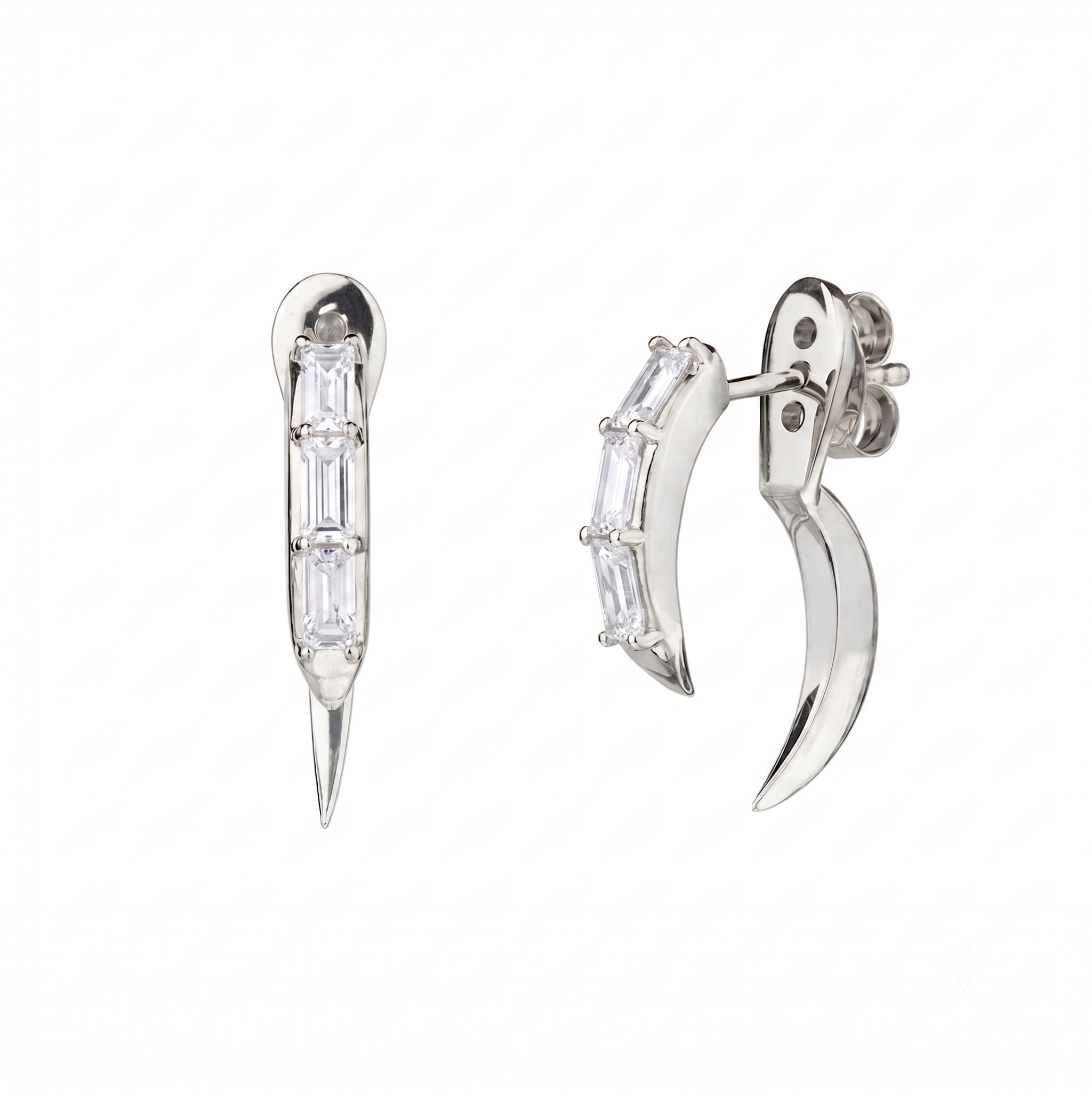 Claw Ear Jacket White CZ Earring - Sterling Silver