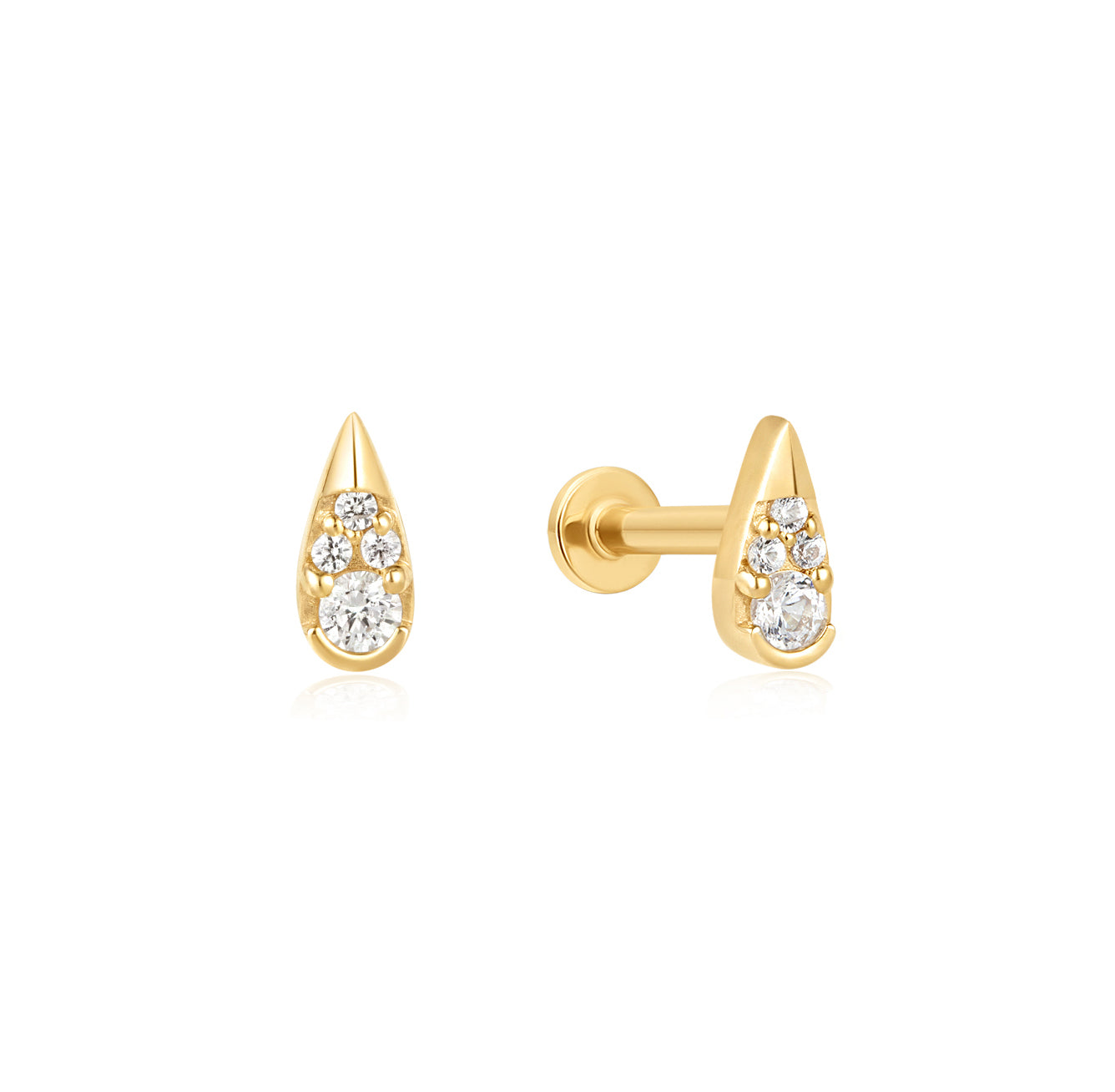 Clustered Teardrop White Sapphire Flat Back Stud Earrings - Solid 14K Yellow Gold | BITS OF BALI JEWELRY